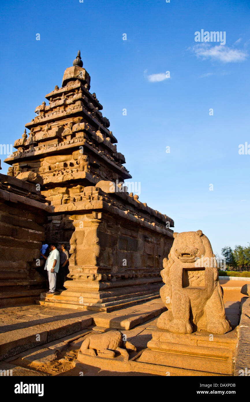 Shore Tempel, Mahabalipuram, Kanchipuram Bezirk, Tamil Nadu, Indien Stockfoto
