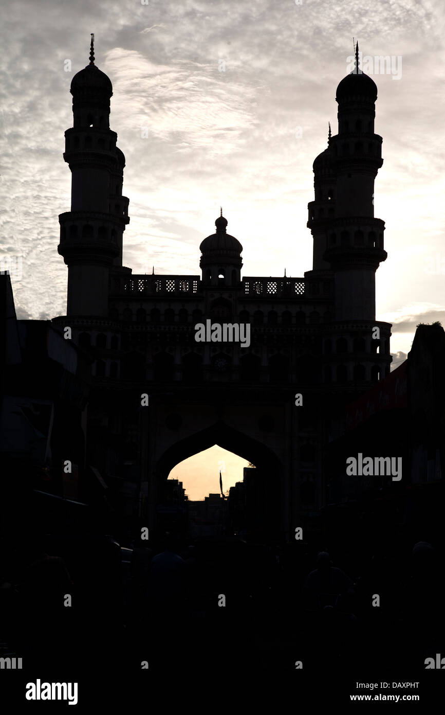 Charminar bei Sonnenuntergang, Hyderabad, Andhra Pradesh, Indien Stockfoto