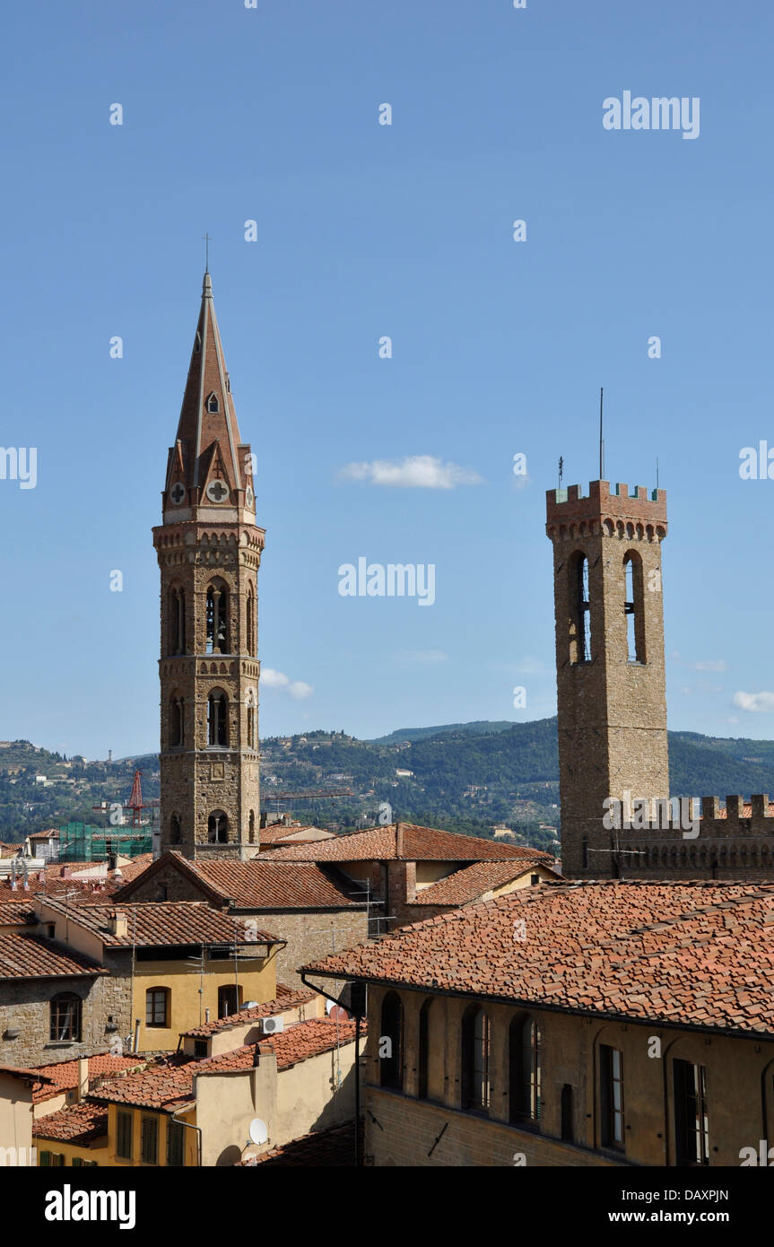 Die Türme der Badia Fiorentina, "Stiftskirche" und der Bargello, Florenz, Italien, Europa Stockfoto