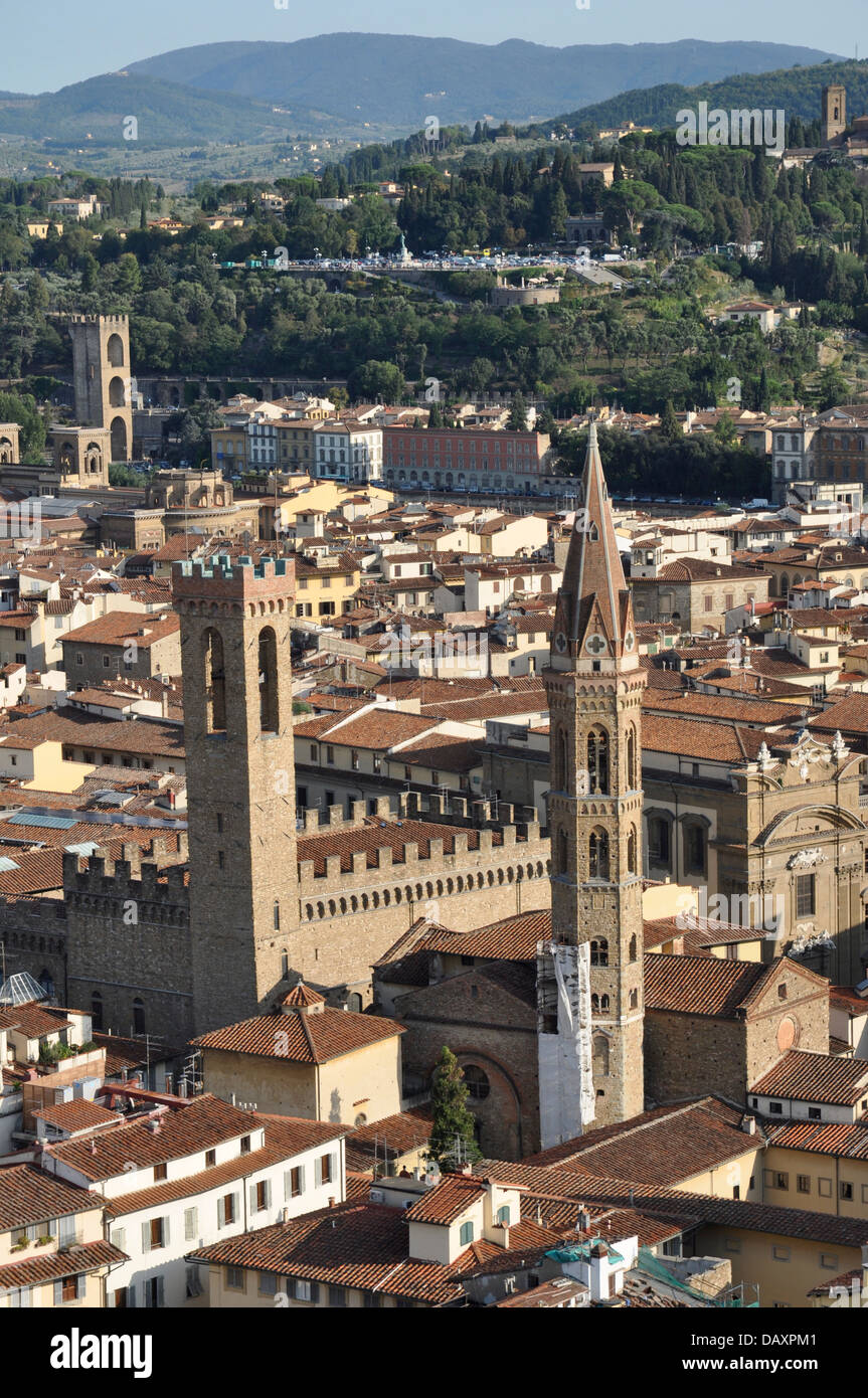 Die Türme (Campanile) des Bargello und Badia, Florenz, Italien, Europa Stockfoto