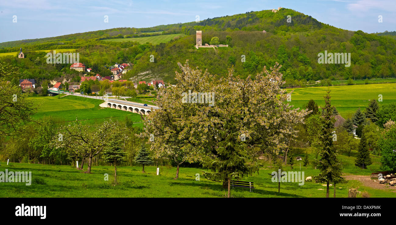 Obere und untere Sachsenburg Burg, Sachsenburg Oldisleben, Thüringer Tor, Thüringen, Deutschland Stockfoto