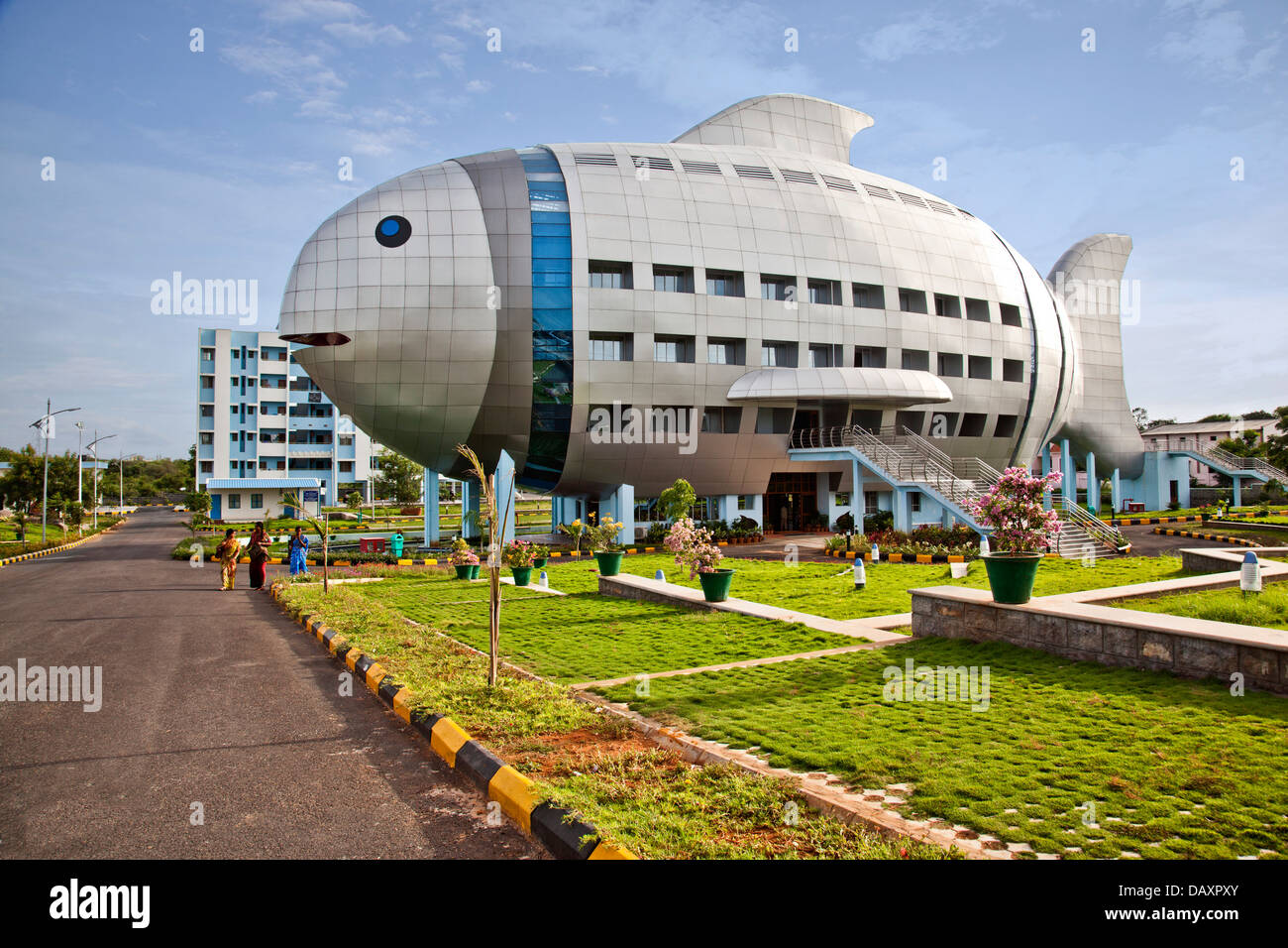 Fassade von einem Gebäude, Fisch, Hyderabad, Andhra Pradesh, Indien Stockfoto