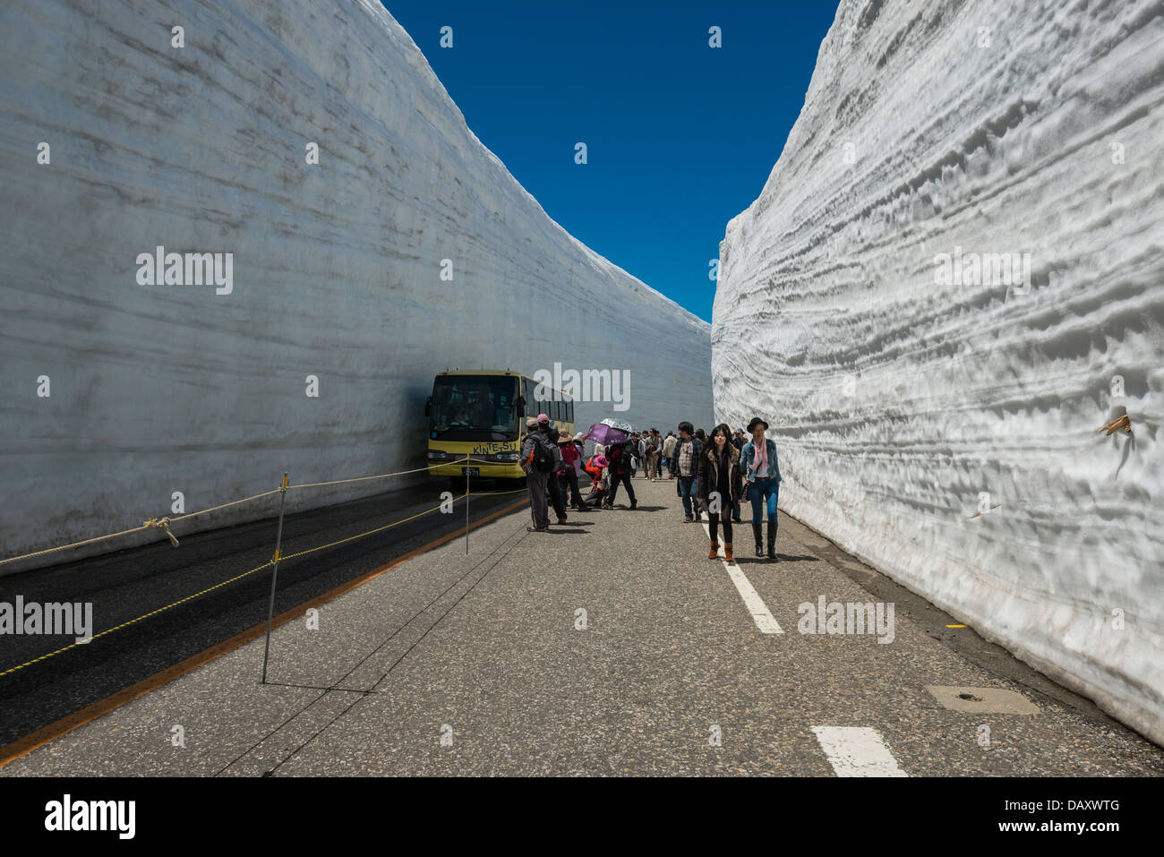 Schnee-Korridor nahe dem Gipfel bei Murodo auf die Tateyama Kurobe Alpine Route, Japan Stockfoto