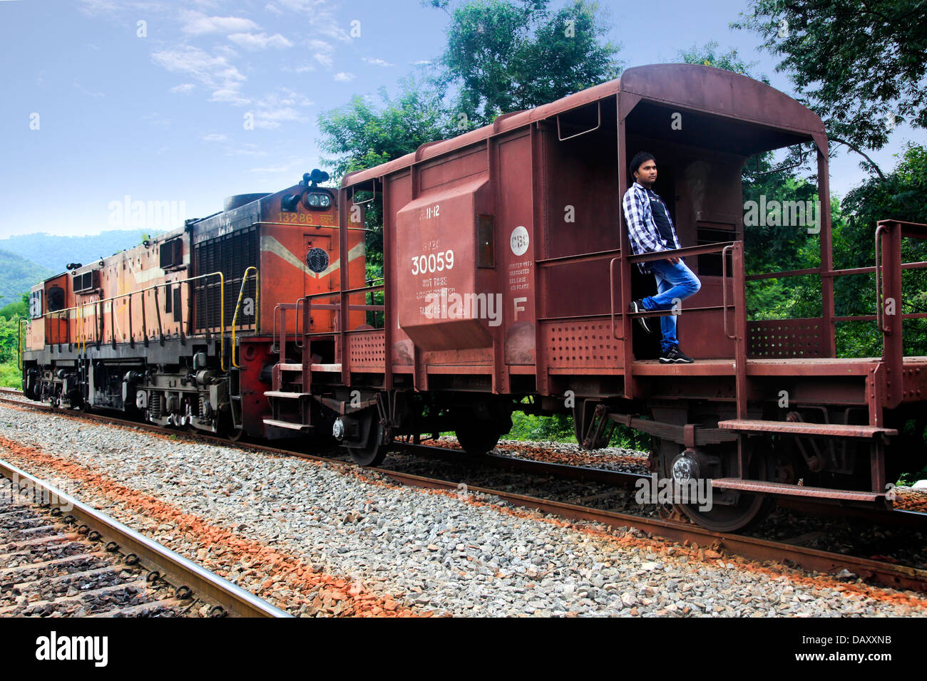 Auf Eisenbahn Zuggleisen, Visakhapatnam, Andhra Pradesh, Indien Stockfoto