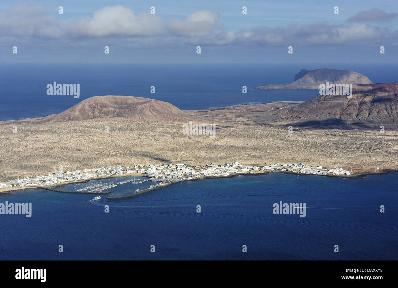 Ansicht der Insel Graciosa (Mittelteil) vom Mirador del Rio, Insel Lanzarote, Kanarische Inseln, Spanien Stockfoto