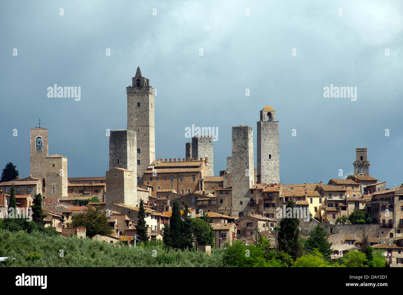 Türme der mittelalterlichen Hügel Stadt San Gimignano Toskana Italien Stockfoto