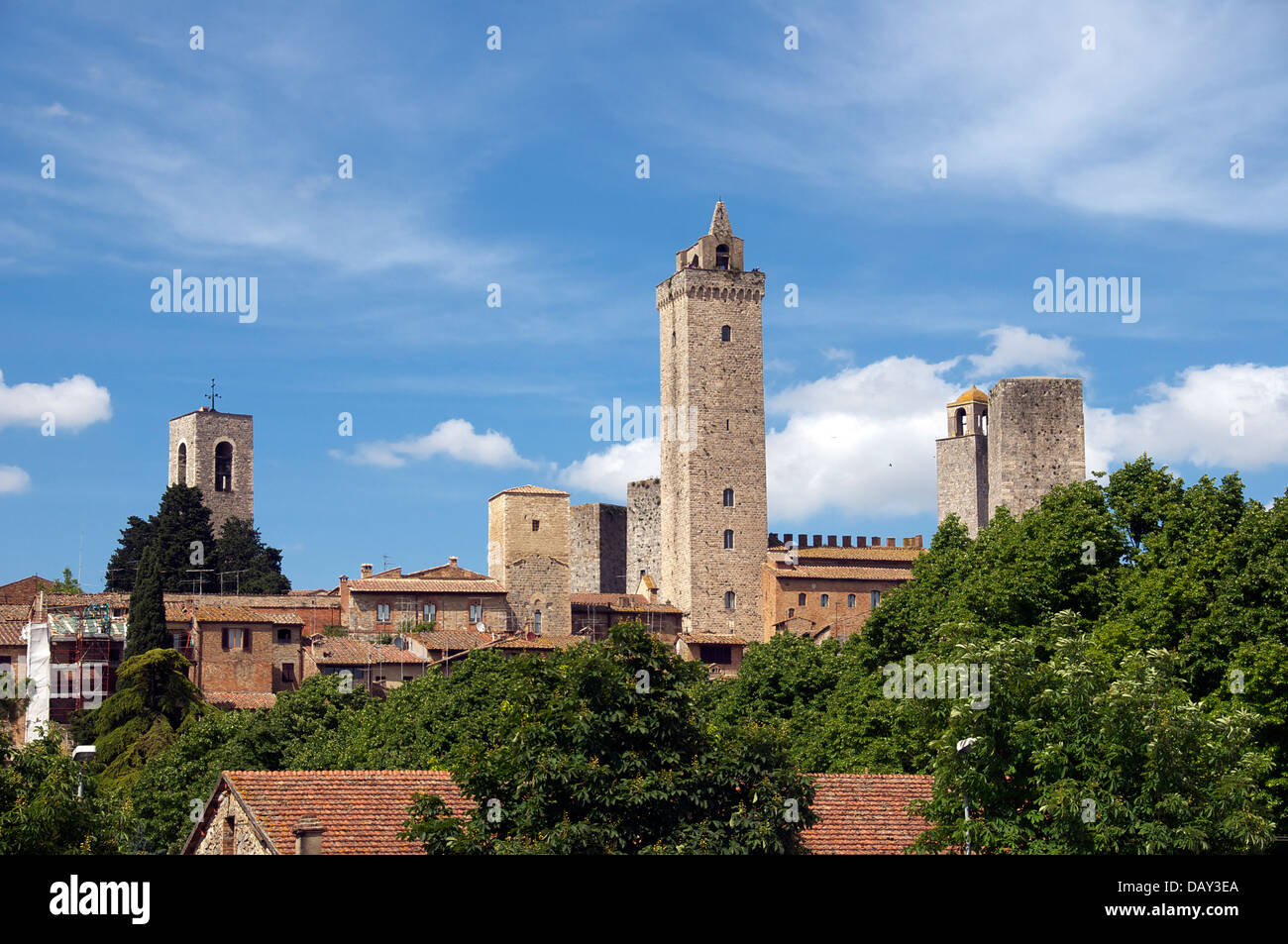 Türme der mittelalterlichen Hügel Stadt San Gimignano Toskana Italien Stockfoto