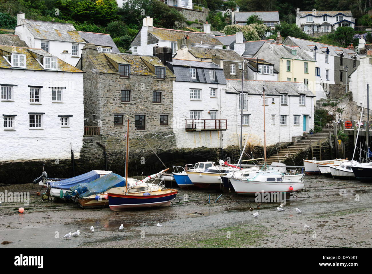 Häuser im Dorf Polperro in Cornwall Stockfoto