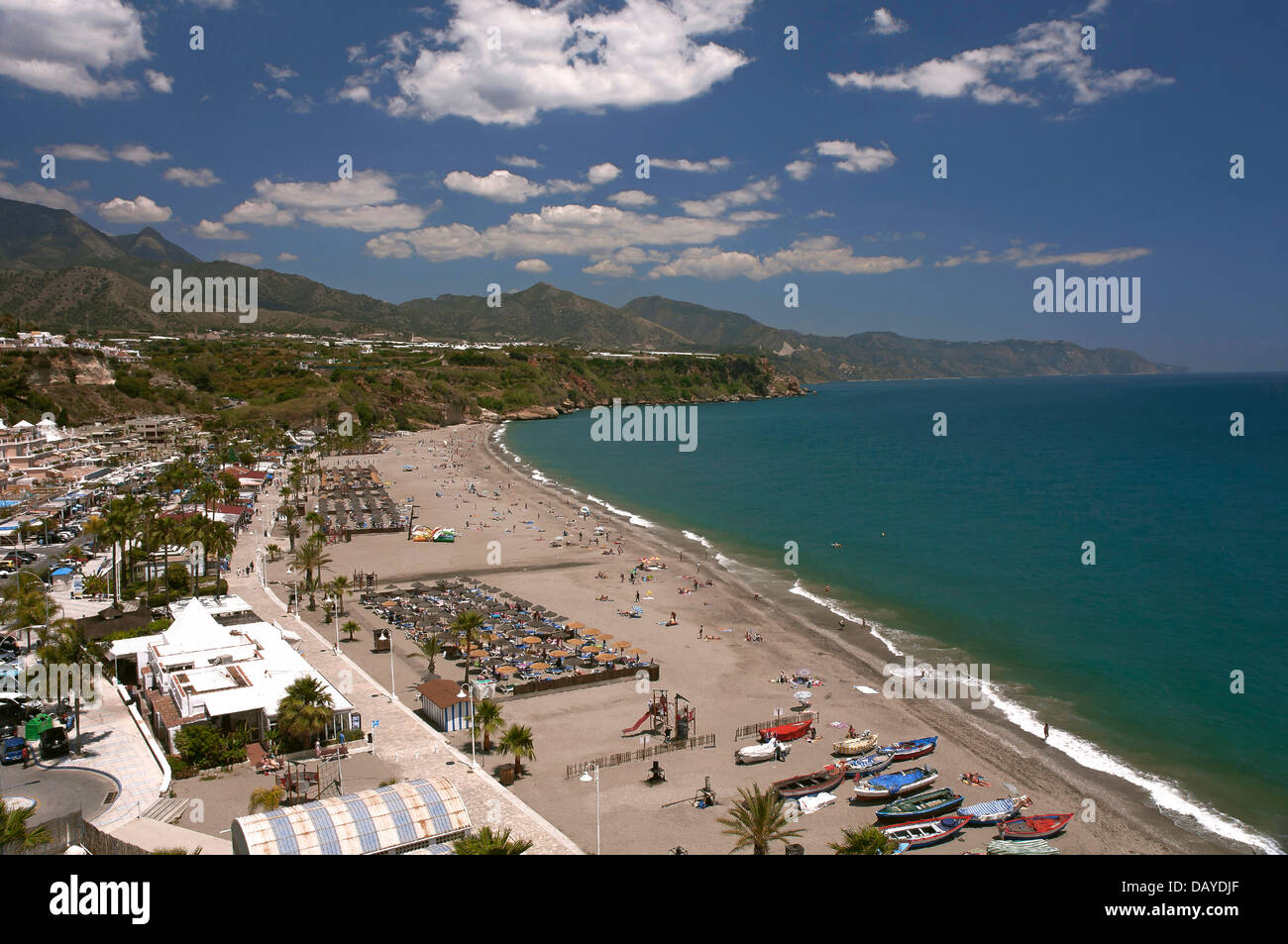 Burriana Strand, Nerja, Malaga-Provinz, Region von Andalusien, Spanien, Europa Stockfoto