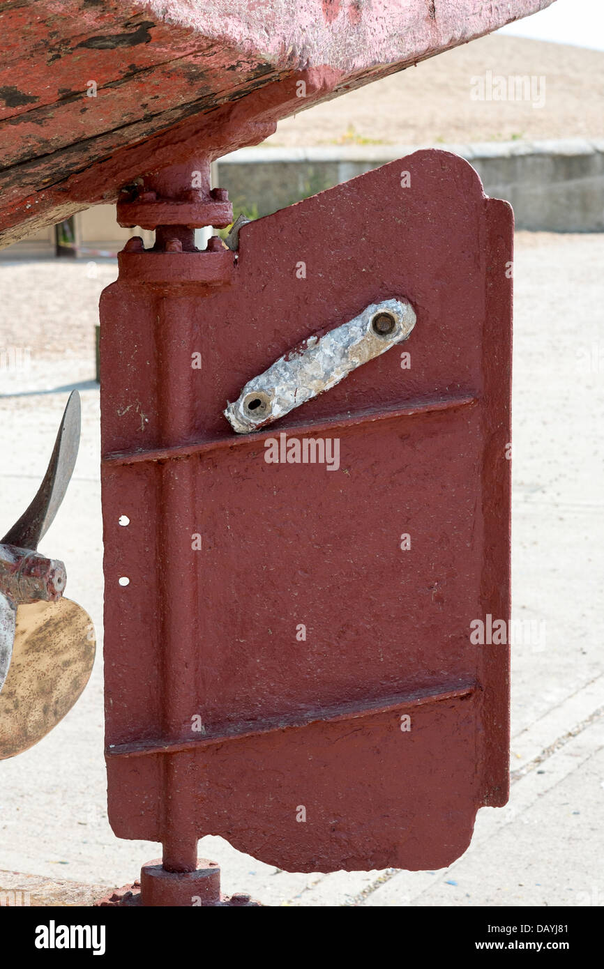Opferanode am Ruder eines Fischerbootes UK Stockfoto