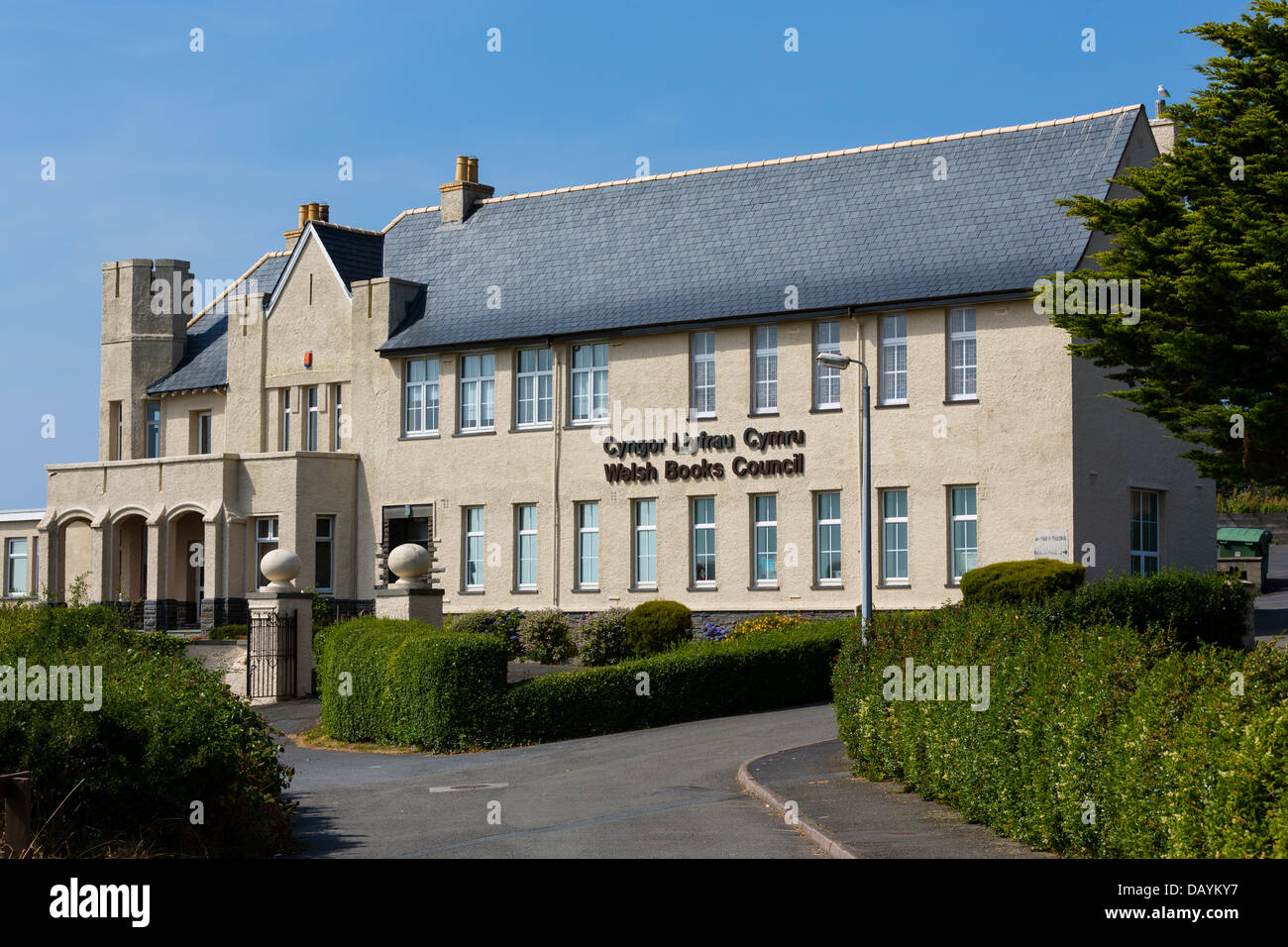 Welsh Bücher Rat, Cyngor Llyfrau Cymru HQ bei Castell Brychan, Aberystwyth, an einem sonnigen Tag. Stockfoto