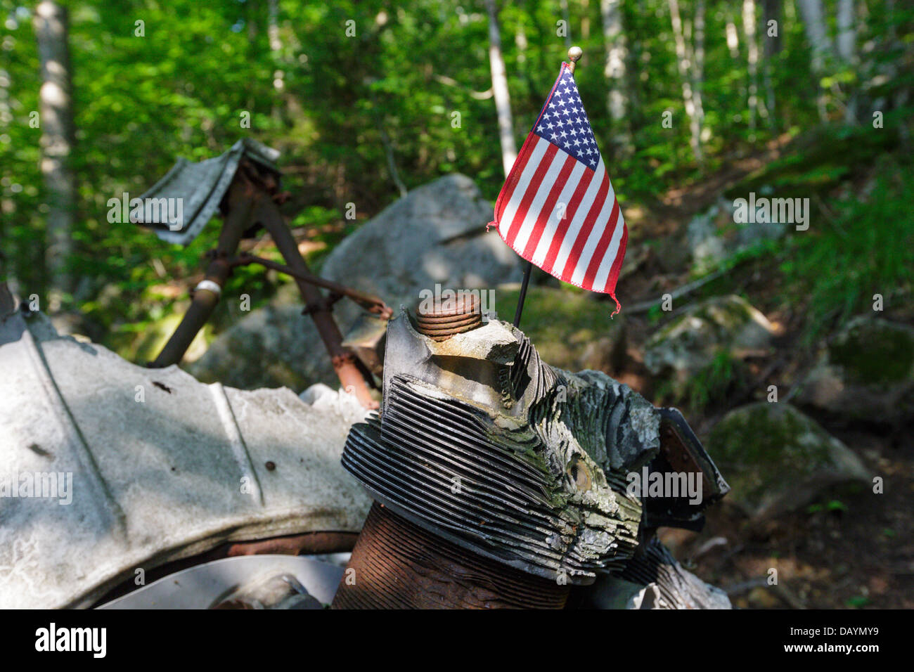 Absturzstelle von B-18 Bomber auf dem Berg Waternomee in Woodstock, New Hampshire USA. Stockfoto