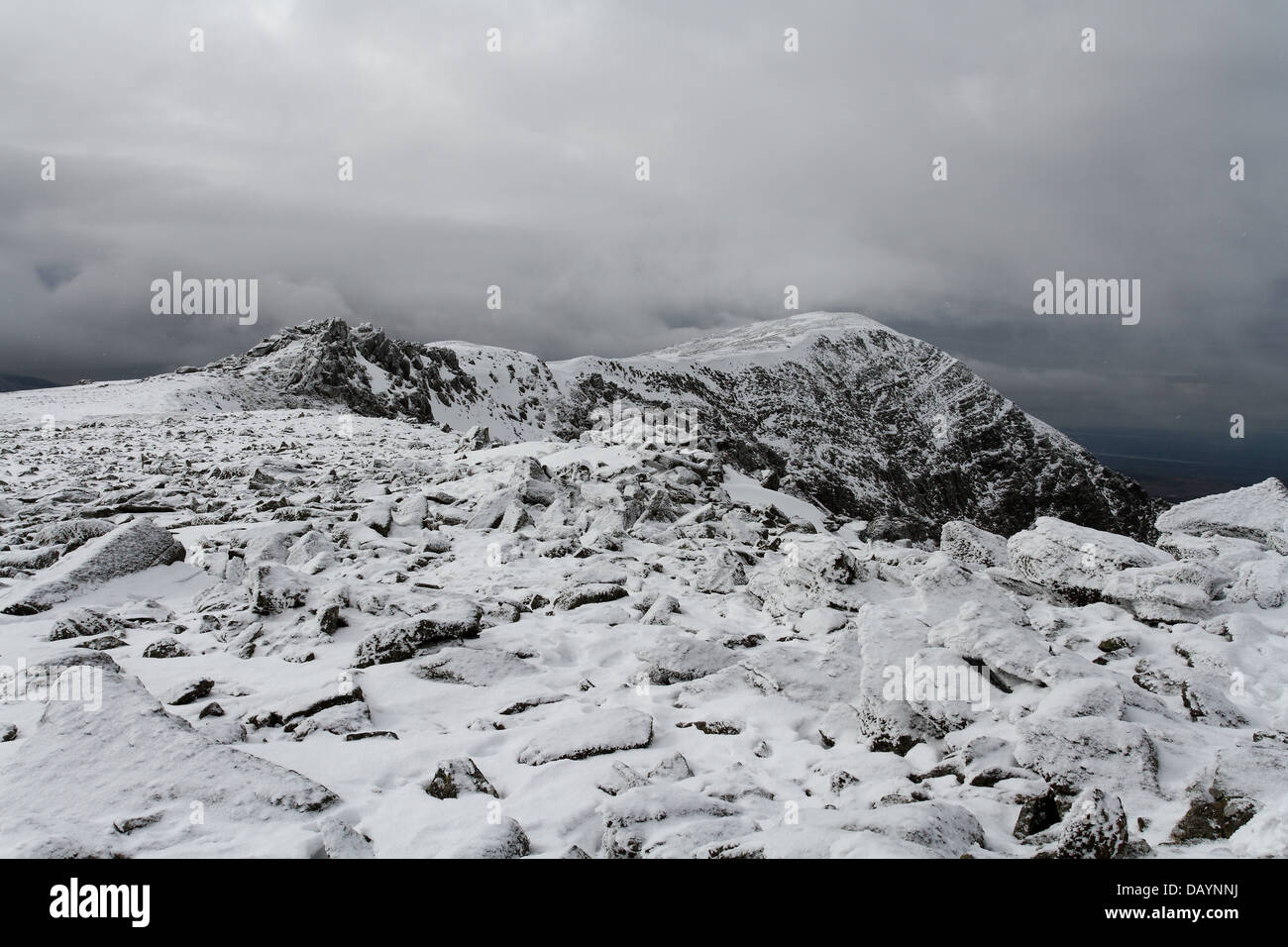Gipfel der Carnedd Dafydd, Snowdonia, im winter Stockfoto