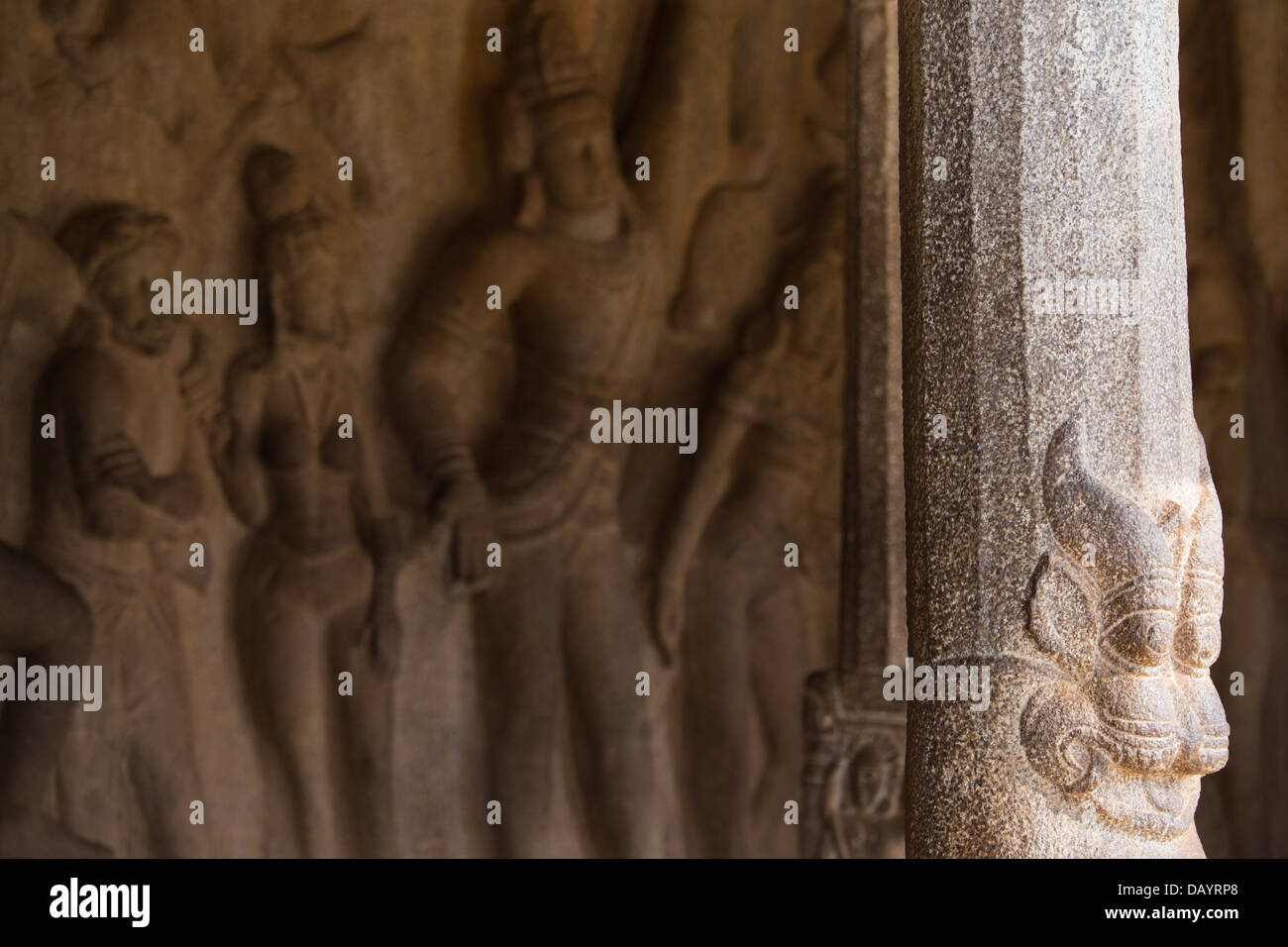 Mandapam Stein Tempel Höhle, Mahabalipuram oder Mamallapuram, Tamil Nadu, Indien Stockfoto