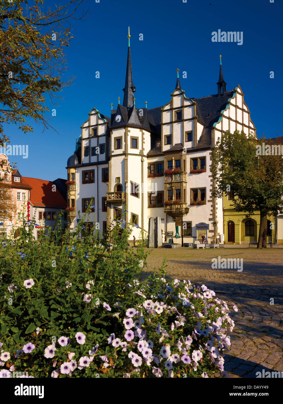 Rathaus auf dem Marktplatz in Saalfeld, Thüringen, Deutschland Stockfoto