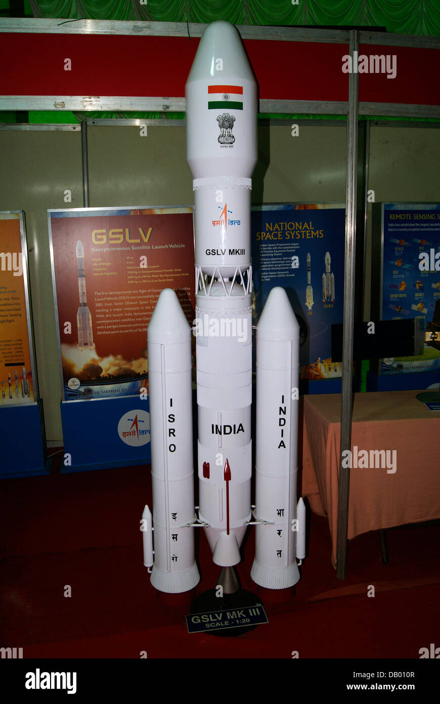 GSLV ISRO indischen Raum Forschung Satellite Launch Vehicle Rakete Organisationsmodell um 01:20 skalieren Verhältnis Indien Stockfoto