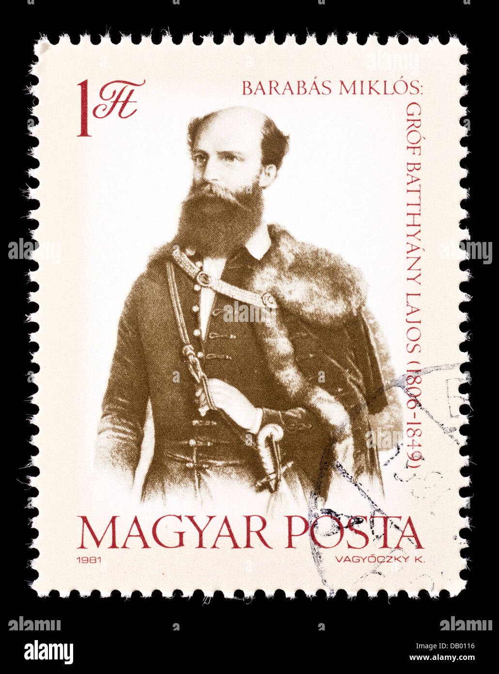 Briefmarke von Graf Lajos Batthyany, ehemaliger Ministerpräsident von Ungarn. Stockfoto