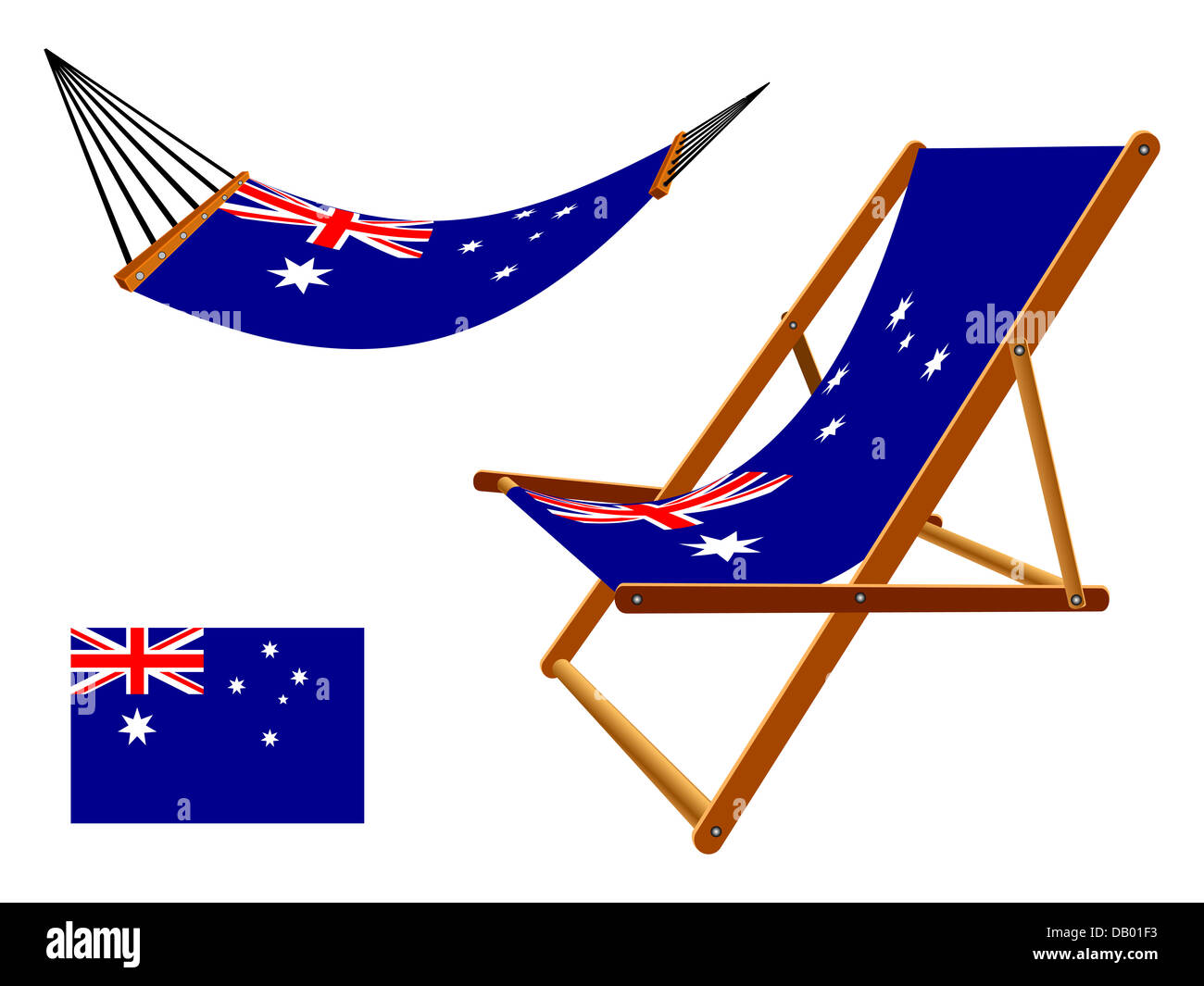 Australien-Hängematte und Liegestuhl, weißer Hintergrund, abstrakte Kunst-Vektorgrafik Stockfoto