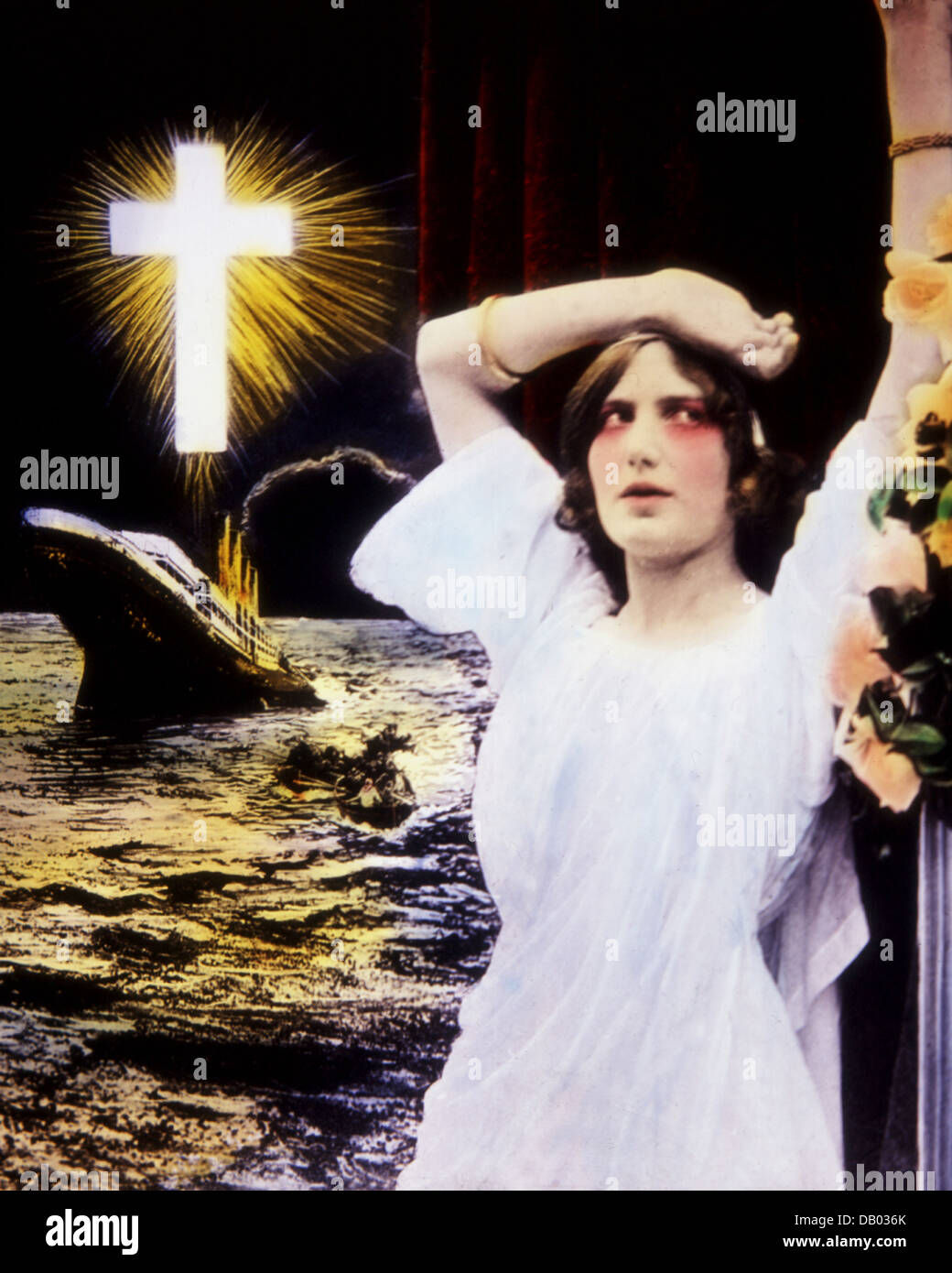 Der Verlust von Titanic Zauberlaterne schieben 1912 Stockfoto