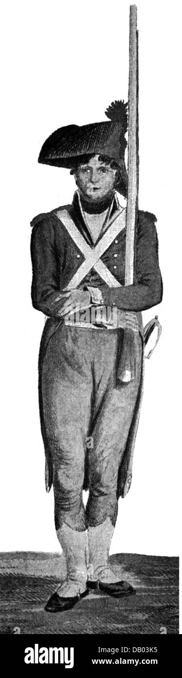 Militär, Frankreich, Soldaten der französischen Revolutionsarmee, um 1797, Zusatzrechte-Clearences-nicht verfügbar Stockfoto