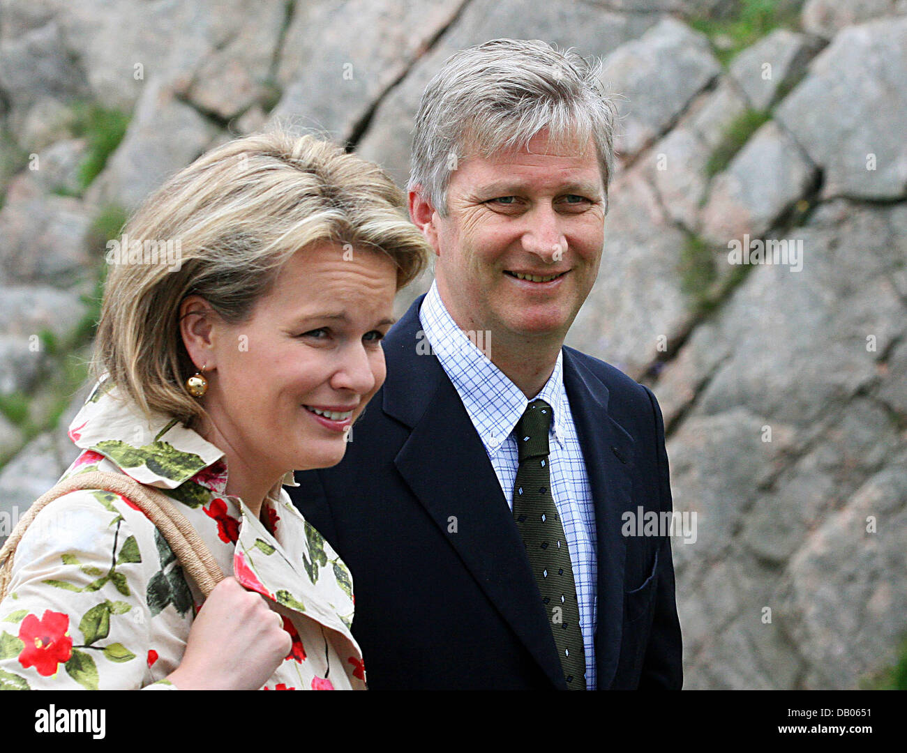 Prinzessin Mathilde von Belgien (L) und Prinz Philippe von Belgium (R) bei den Feierlichkeiten zur Königin Sonja Norwegens 70. Geburtstag in Kristiansand, Norwegen, 5. Juli 2007 abgebildet. Foto: Albert Nieboer (Niederlande) Stockfoto