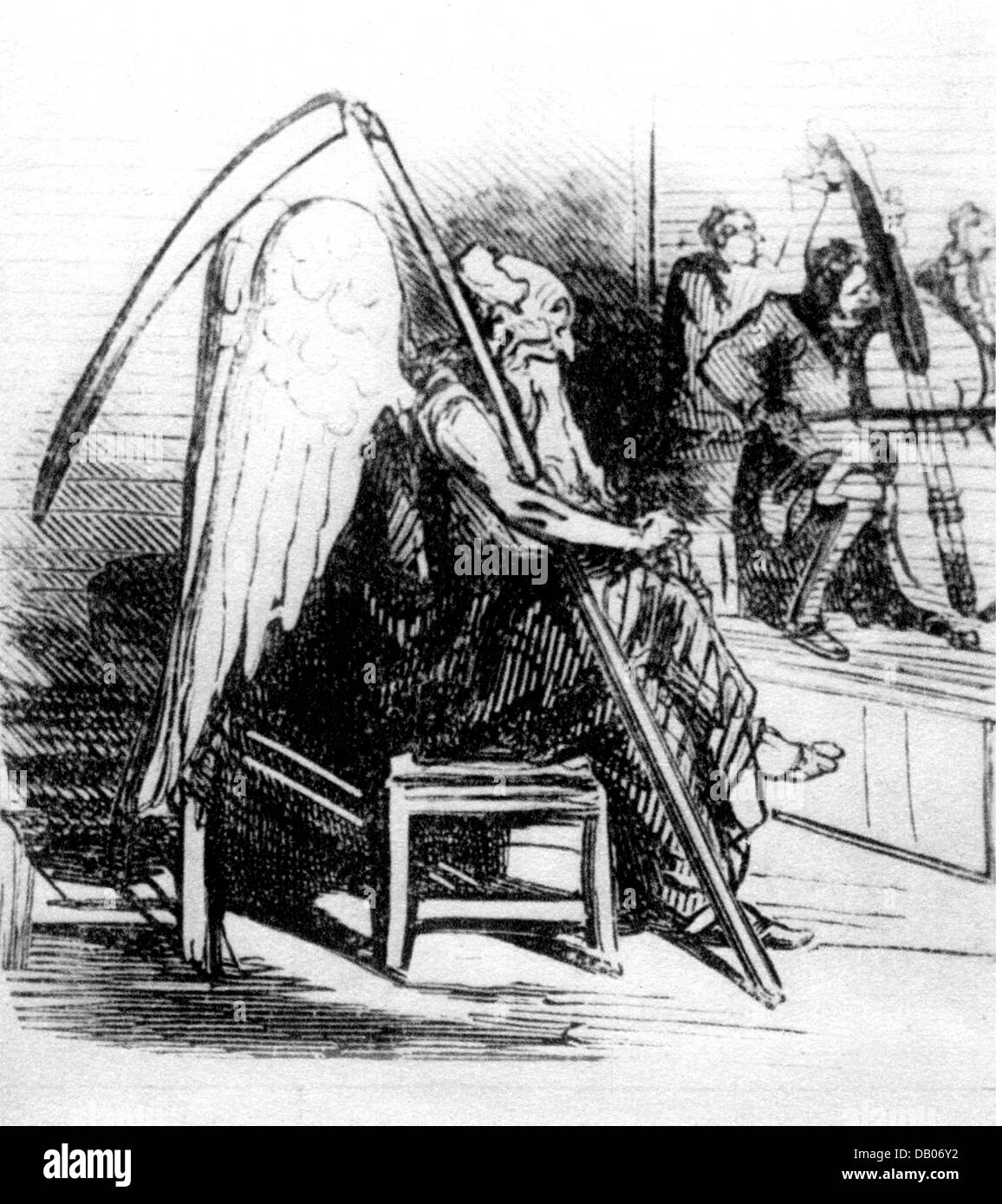 Musik, Satire, Chronos, gott der Zeit bei einem Wagner-Konzert, Karikatur, von Cham (1819 - 1879), Lithographie, aus 'Le Charivari', Paris, 1860, Zusatzrechte-Clearences-nicht vorhanden Stockfoto