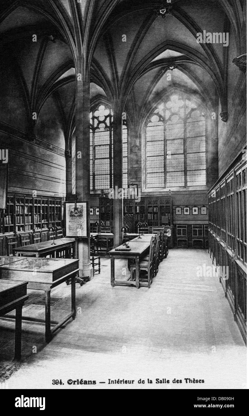 Geographie / Reisen, Frankreich, Orleans, Gebäude, Salle des Theses, Bj.: 15. Jahrhundert, Innenansicht, Ansichtskarte, um 1900, Additional-Rights-Clearences-not available Stockfoto