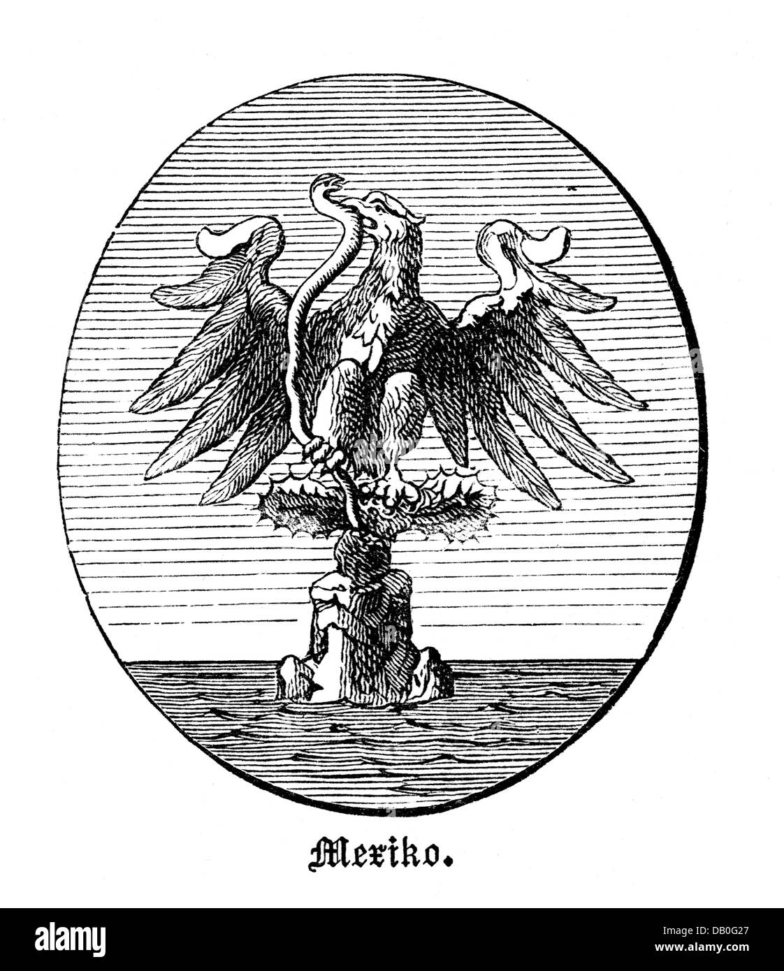 Heraldik, Wappen, Mexiko, Staatswappen der Vereinigten Mexikanischen Staaten, Holzstich, 1872, Zusatz-Rechte-Clearenzen-nicht vorhanden Stockfoto