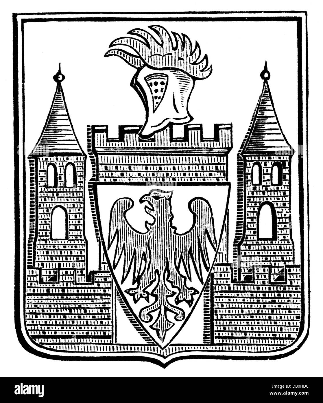Heraldik, Wappen, Deutschland, Stadtwappen, Spandau, Holzstich, 1875, Zusatz-Rechte-Clearenzen-nicht vorhanden Stockfoto