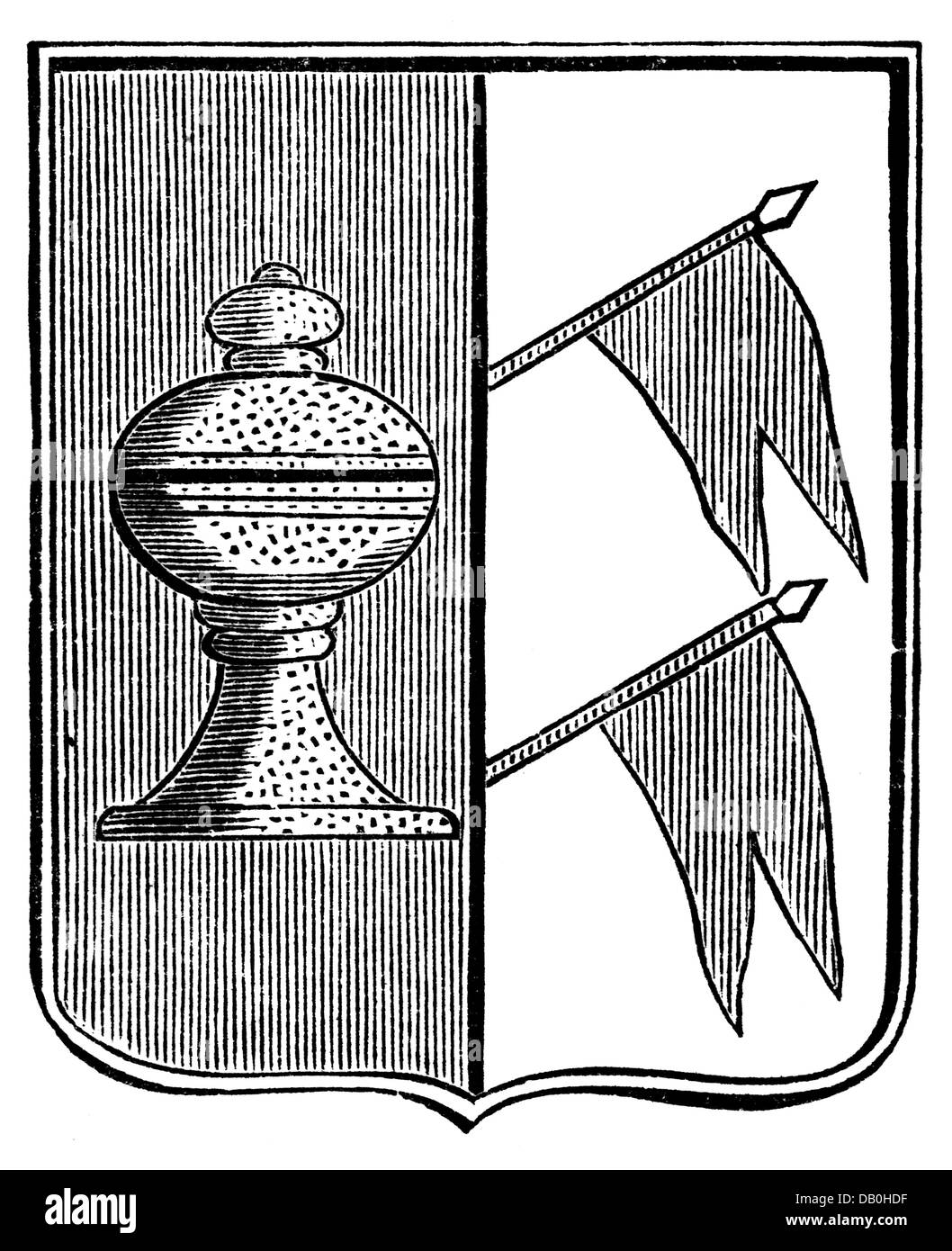 Heraldik, Wappen, Deutschland, Stadtwappen, Strelitz, Holzstich, 1875, Zusatz-Rechte-Clearenzen-nicht vorhanden Stockfoto