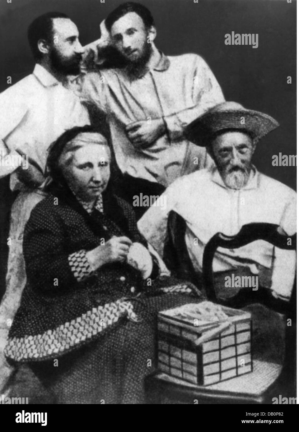 Curie, Pierre, 15.5.1859 - 19. 4.1906, französischer Physiker und Chemiker, mit Bruder Jacques und den Eltern Eugene und Sophie-Clarie, 1878, Stockfoto