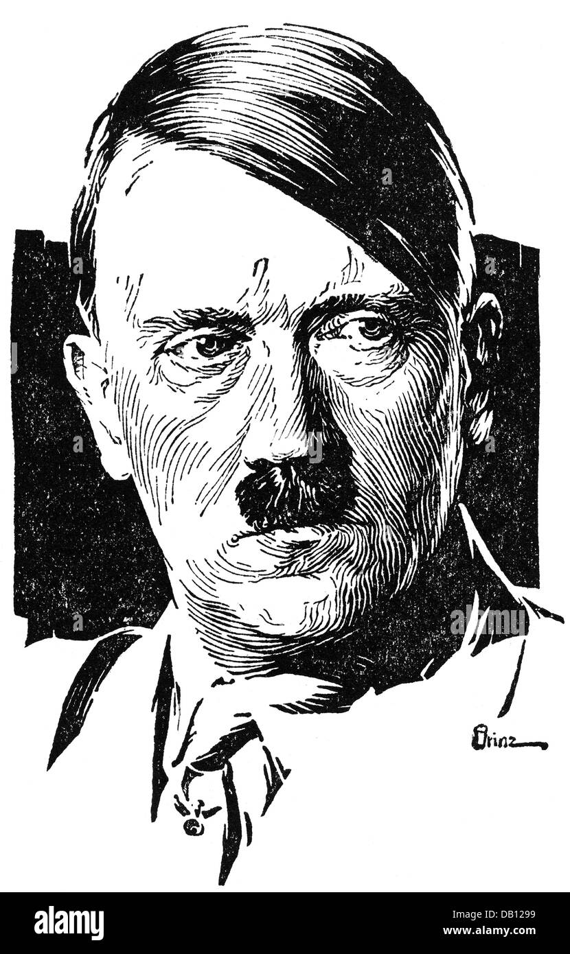 Hitler, Adolf, 20.4.1889 - 30.4.1945, deutscher Politiker (NSDAP), Reichskanzler 30.1.1933 - 30.4.1945, Porträt, Zeichnung von Karl Prinz, Serie "Köpfe der Nation" ("Köpfe der Nation"), 1930er Jahre, Stockfoto