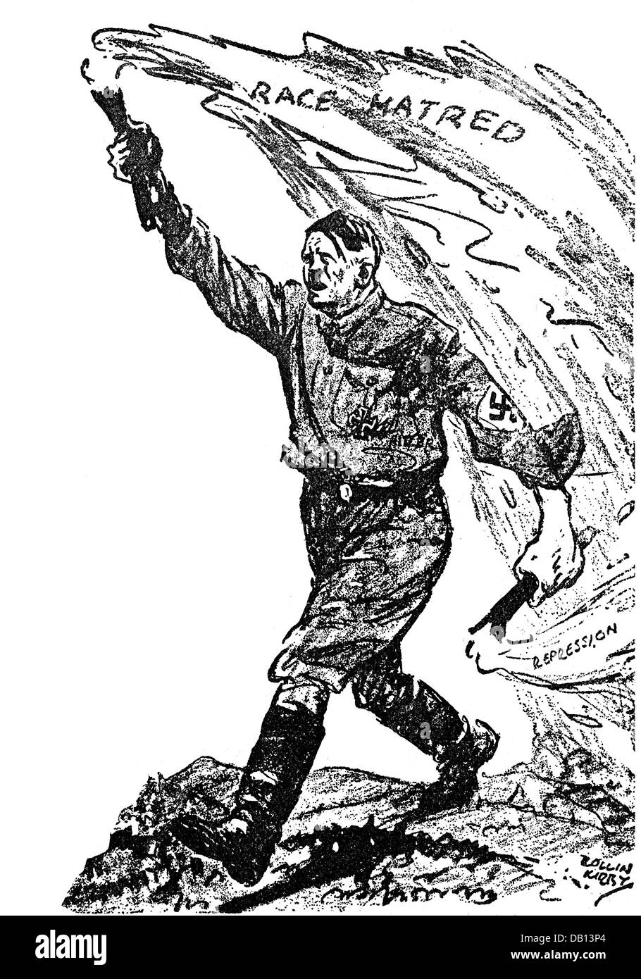 Hitler, Adolf, 20.4.1889 - 30.4.1945, deutscher Politiker (NSDAP), Reichskanzler 30.1.1933 - 30.4.1945, Karikatur, "Der Brandstifter", Zeichnung, "New York World Telegraph", 23.3.1933, Stockfoto