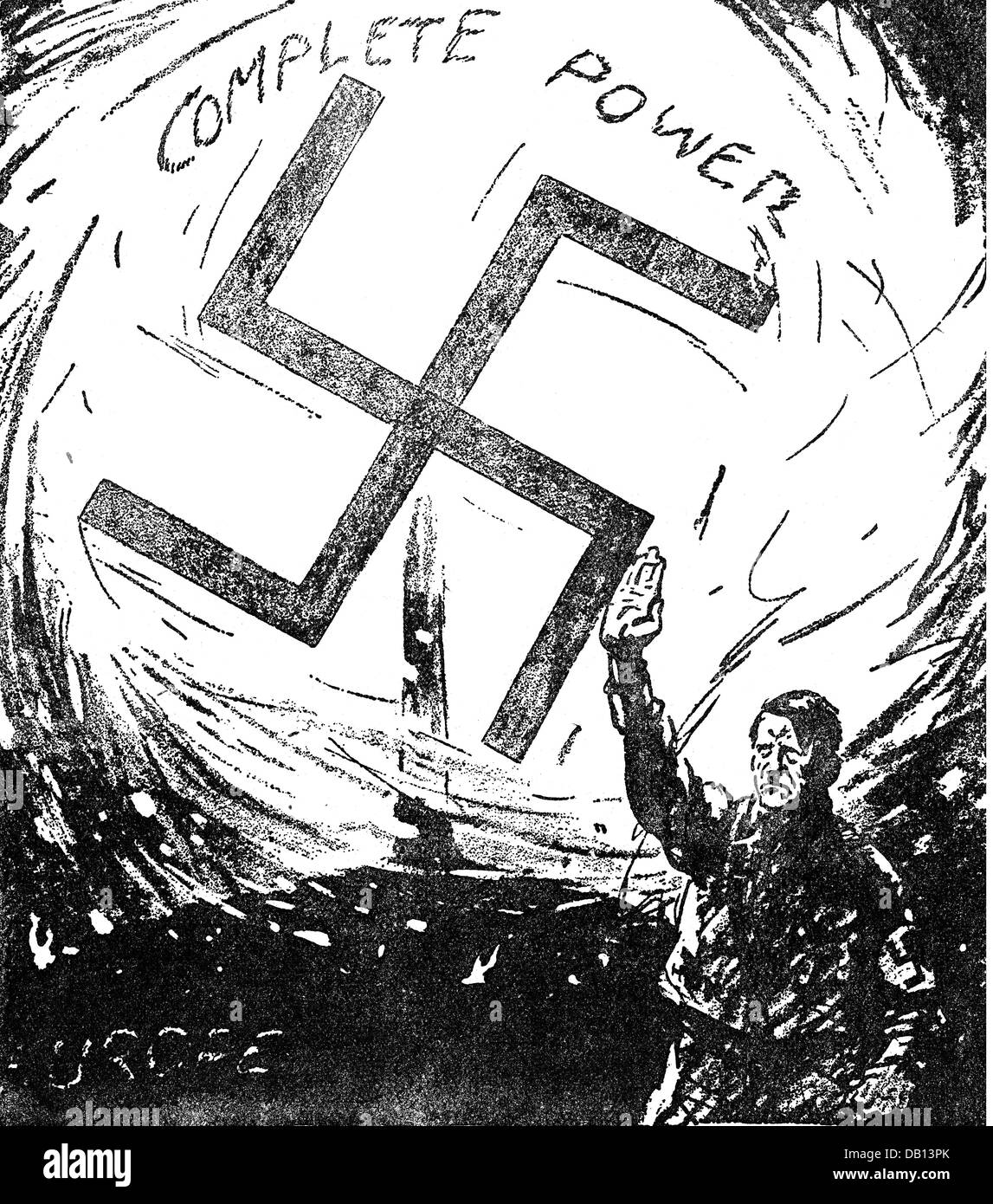 Hitler, Adolf, 20.4.1889 - 30.4.1945, deutscher Politiker (NSDAP), Reichskanzler 30.1.1933 - 30.4.1945, Karikatur, "gefährliche Feuerwerke", Zeichnung, "New York World Telegraph", 25.3.1933, Stockfoto