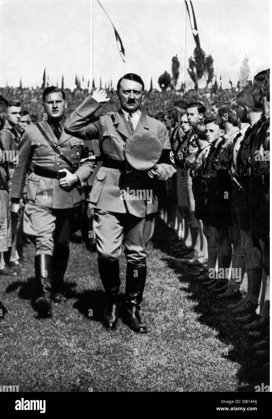 Nationalsozialismus / Nationalsozialismus, Nürnberger Kundgebungen, "Rallye der Macht", 5. - 10.9.1934, Reichskanzler Adolf Hitler und Jugendführer Baldur von Schirach, Bildung der Hitlerjugend (HJ), Zusatzrechte-Clearences-nicht vorhanden Stockfoto