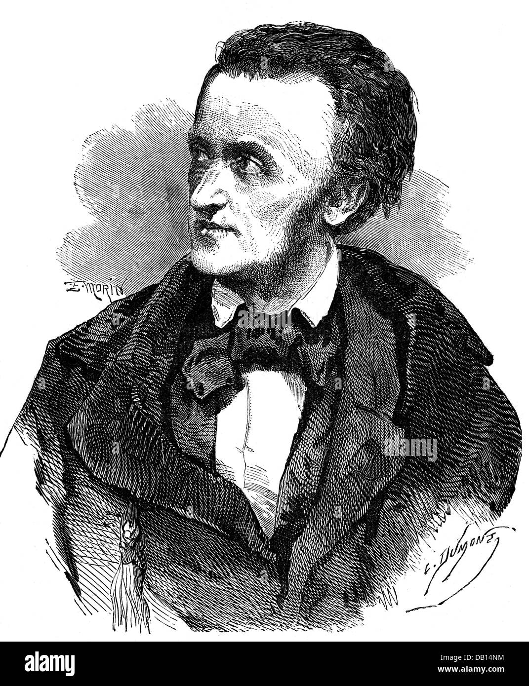 Wagner, Richard, 22.5.1813 - 13.2.1883, deutscher Komponist, Porträt, nach E.Morin, Holzstich von C.Dumont, 19. Jahrhundert Stockfoto