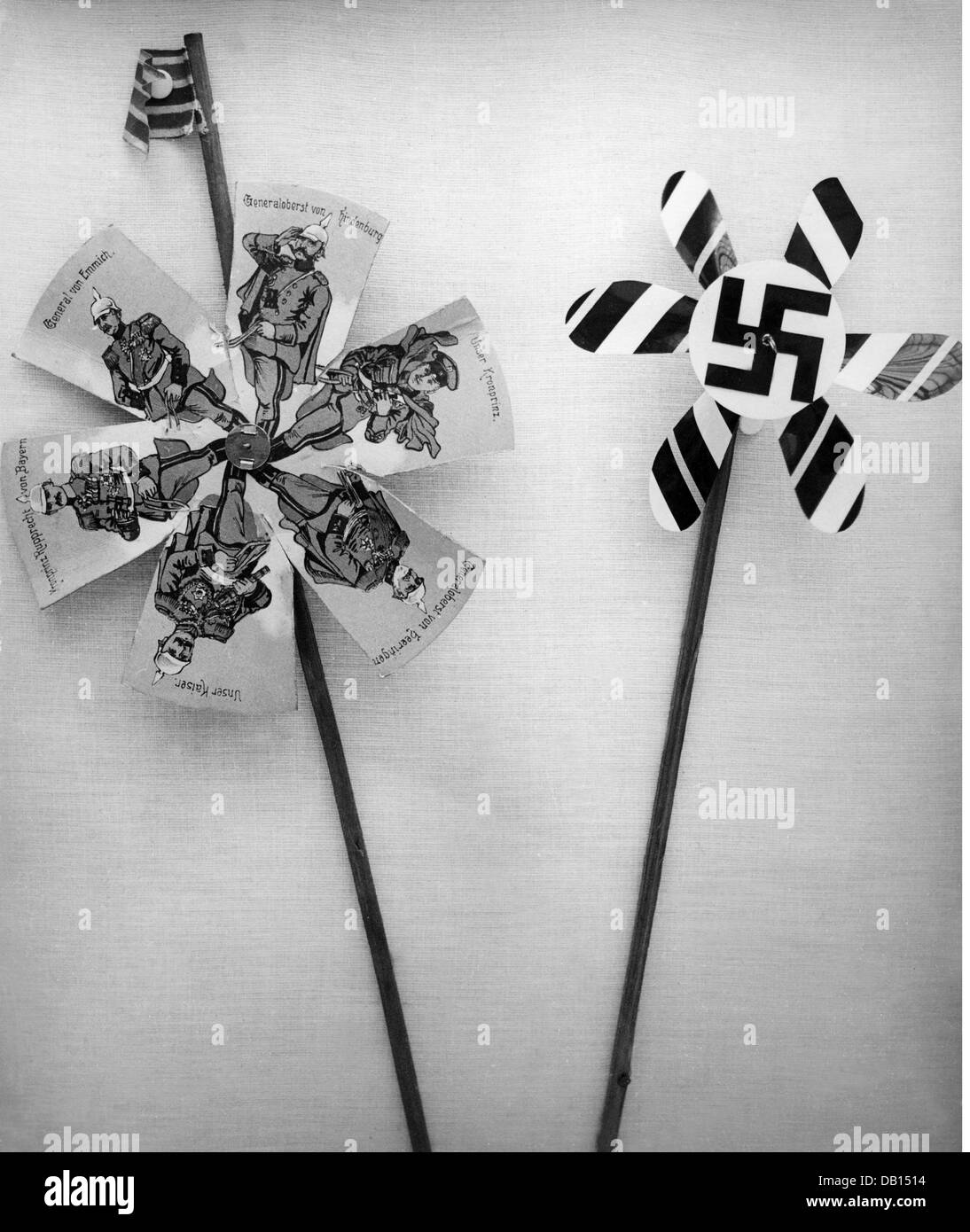 Spielzeug, Windrad, Windrad mit militärischen Führern des Ersten Weltkriegs, 1914, Windrad mit Hakenkreuz, 1930er Jahre, zusätzliche-Rechte-Clearences-nicht vorhanden Stockfoto