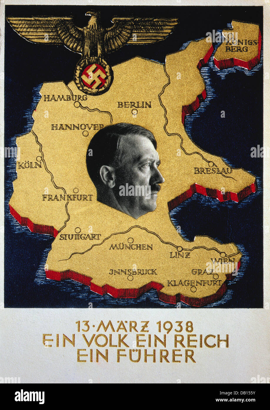 Führend ein Reich-ein Volk - Ein Volk Ein Reich Ein Führer Hitler Propaganda-Plakat Stockfoto