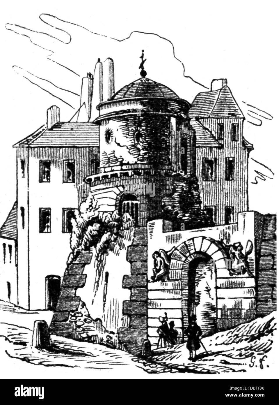 Geographie / Reisen, Frankreich, Paris, Gebäude, Haus des Autors / Schriftstellers Pierre Augustin Caron de Beaumarchais (1732 - 1799), Außenansicht, Holzstich, 'Masin pittoresque', 1833, Additional-Rights-Clearences-not available Stockfoto