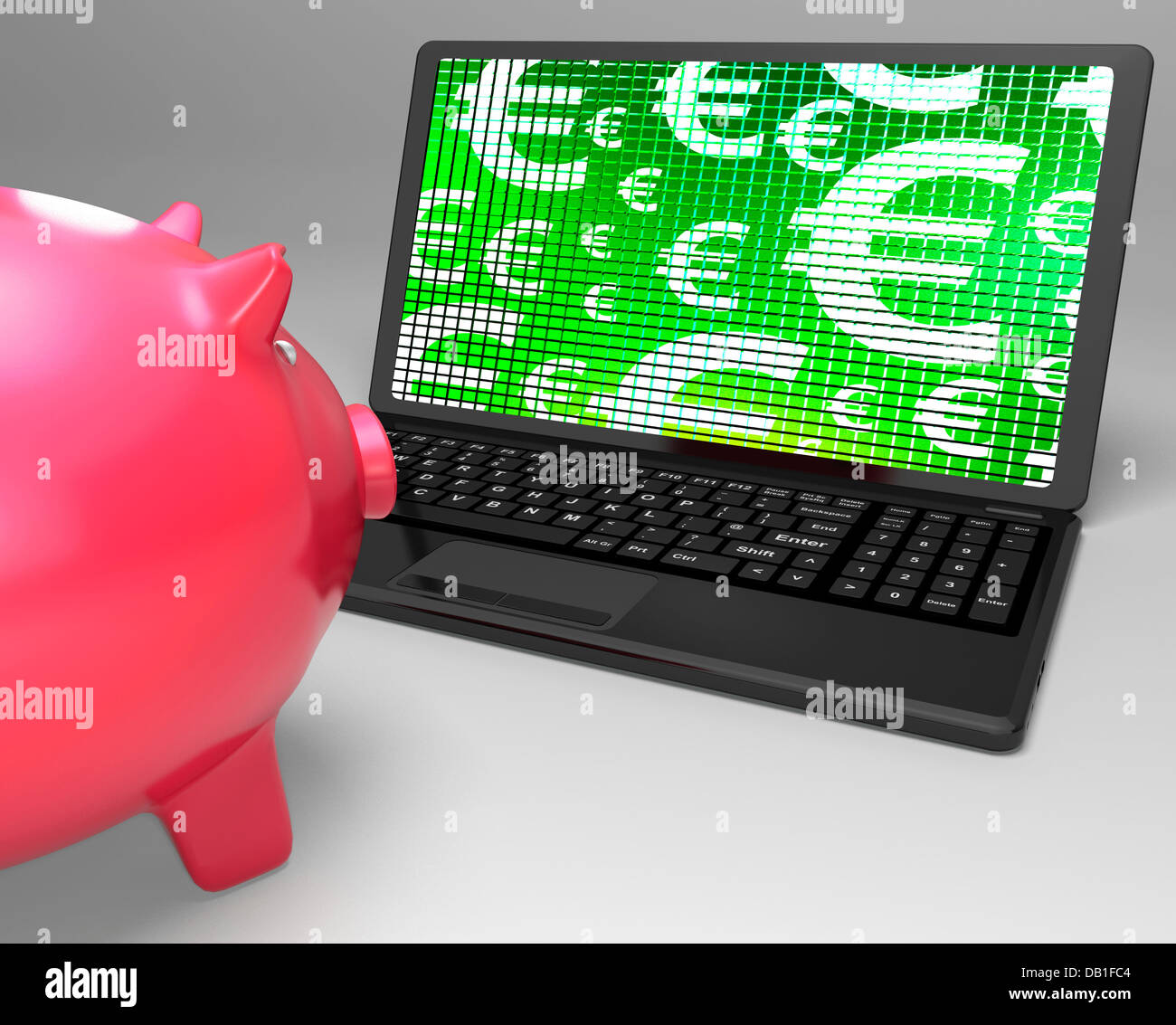 Euro-Symbole auf Laptop zeigt europäischen Finanzen Stockfoto