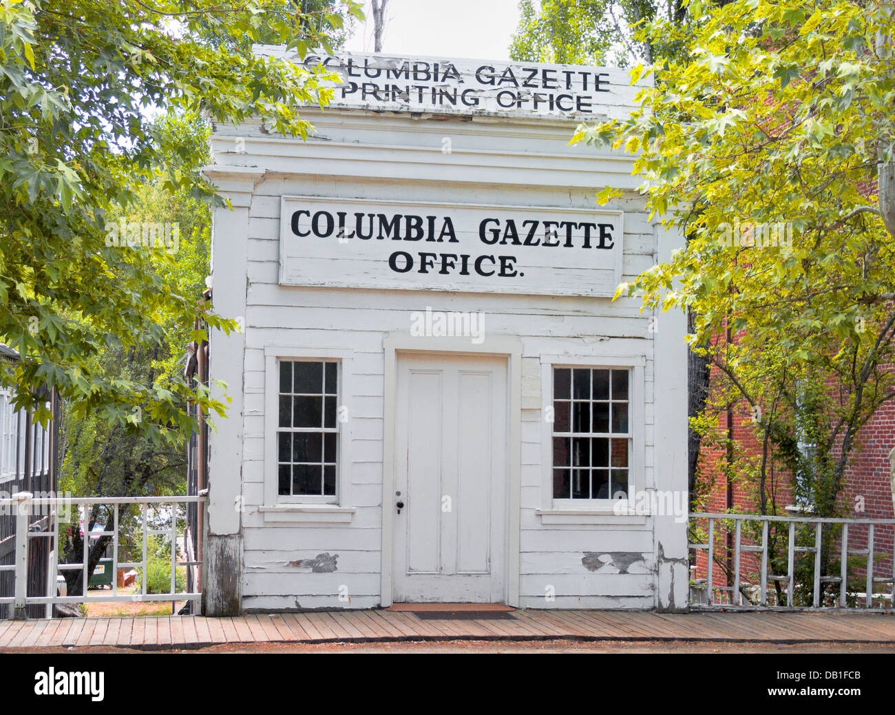Das Büro der Columbia Gazette, Zeitung in Columbia State Historic Park, Kalifornien, eine Goldgräberstadt Stockfoto