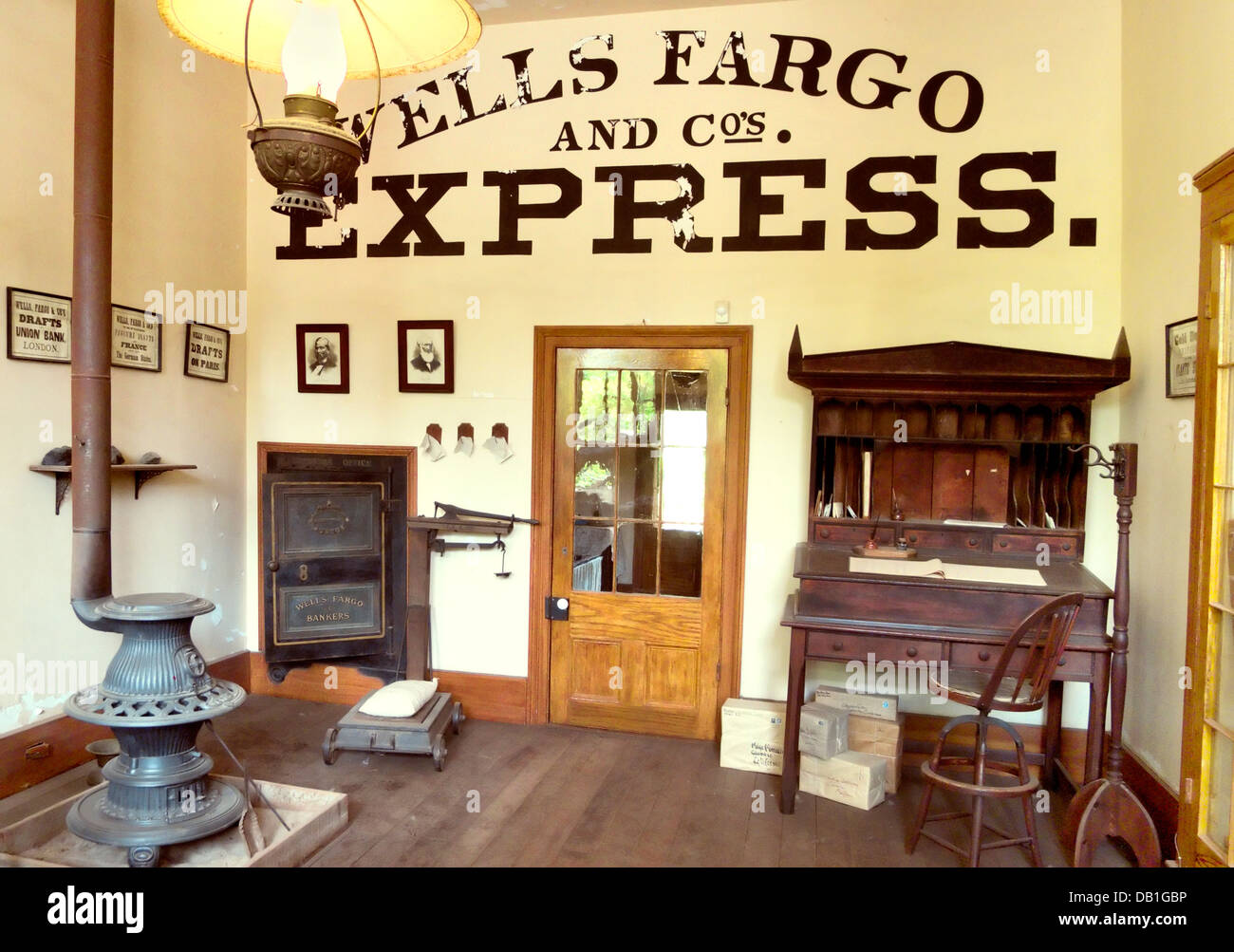 Wells Faro Express Office in Columbia State Historic Park, Kalifornien. Berühmten Goldgräberstadt. Stockfoto