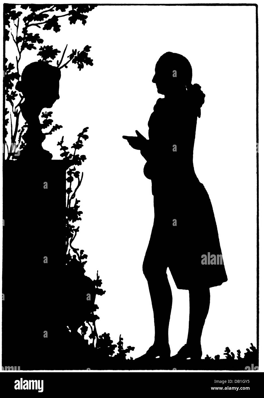 Goethea, Johann Wolfgang, 28.8.1749 - 22.3.1832, deutscher Autor / Schriftsteller, voller Länge, vor einer Büste von Charlotte von Stein, Silhouette, ca. Stockfoto