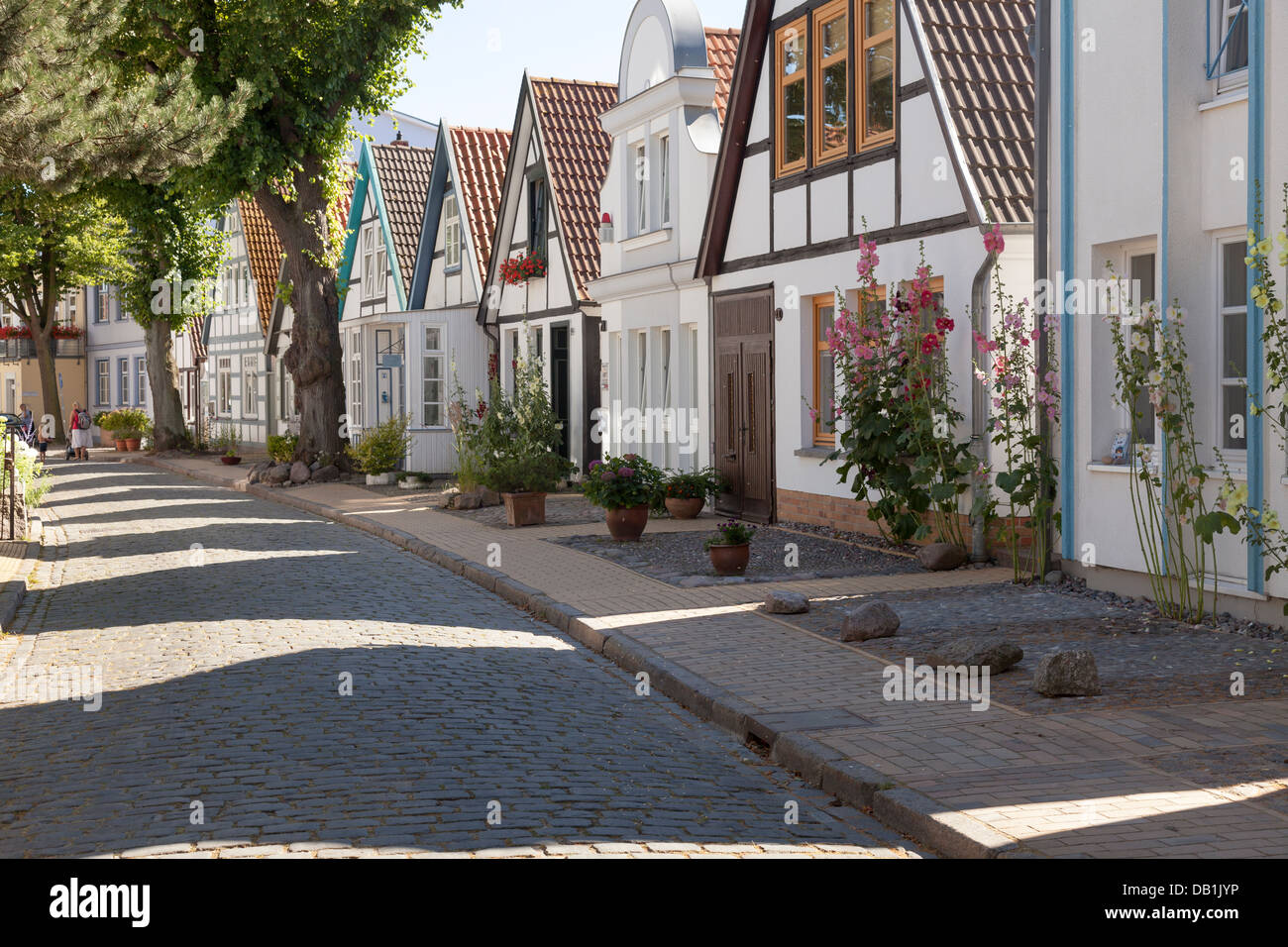 Häuser in der Alexandrinenstrasse, Altstadt, Warnemünde, Mecklenburg Vorpommern, Deutschland Stockfoto