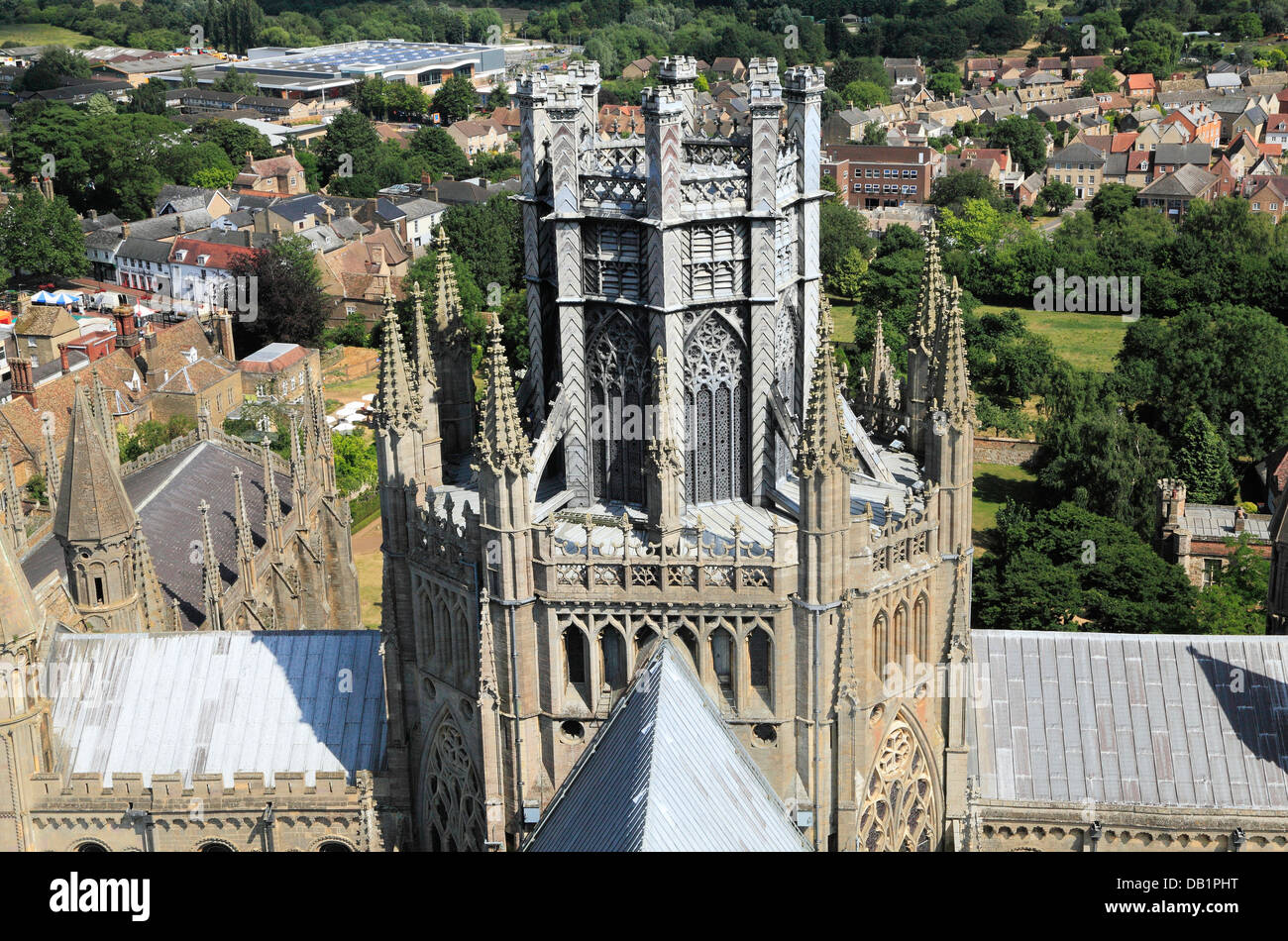 Ely Cathedral, Achteck und Laterne Türme aus West Tower, tower Cambridgeshire England UK Englisch mittelalterlichen Kathedralen Stockfoto