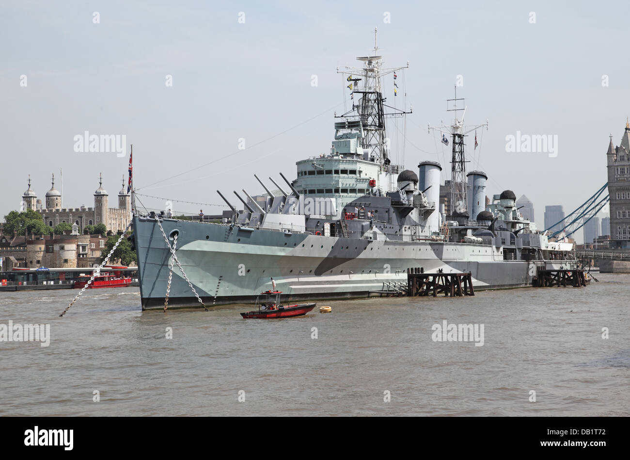 HMS Belfast. Ein Museum Kriegsschiff vor Anker in der Themse, London, gegenüber des Tower of London Stockfoto