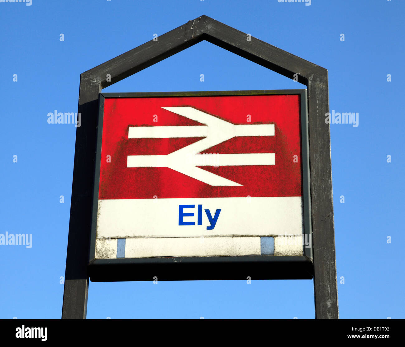 Zeichen, Logo, Bahnhof Ely, Cambridgeshire England UK Englisch-Stationen Stockfoto