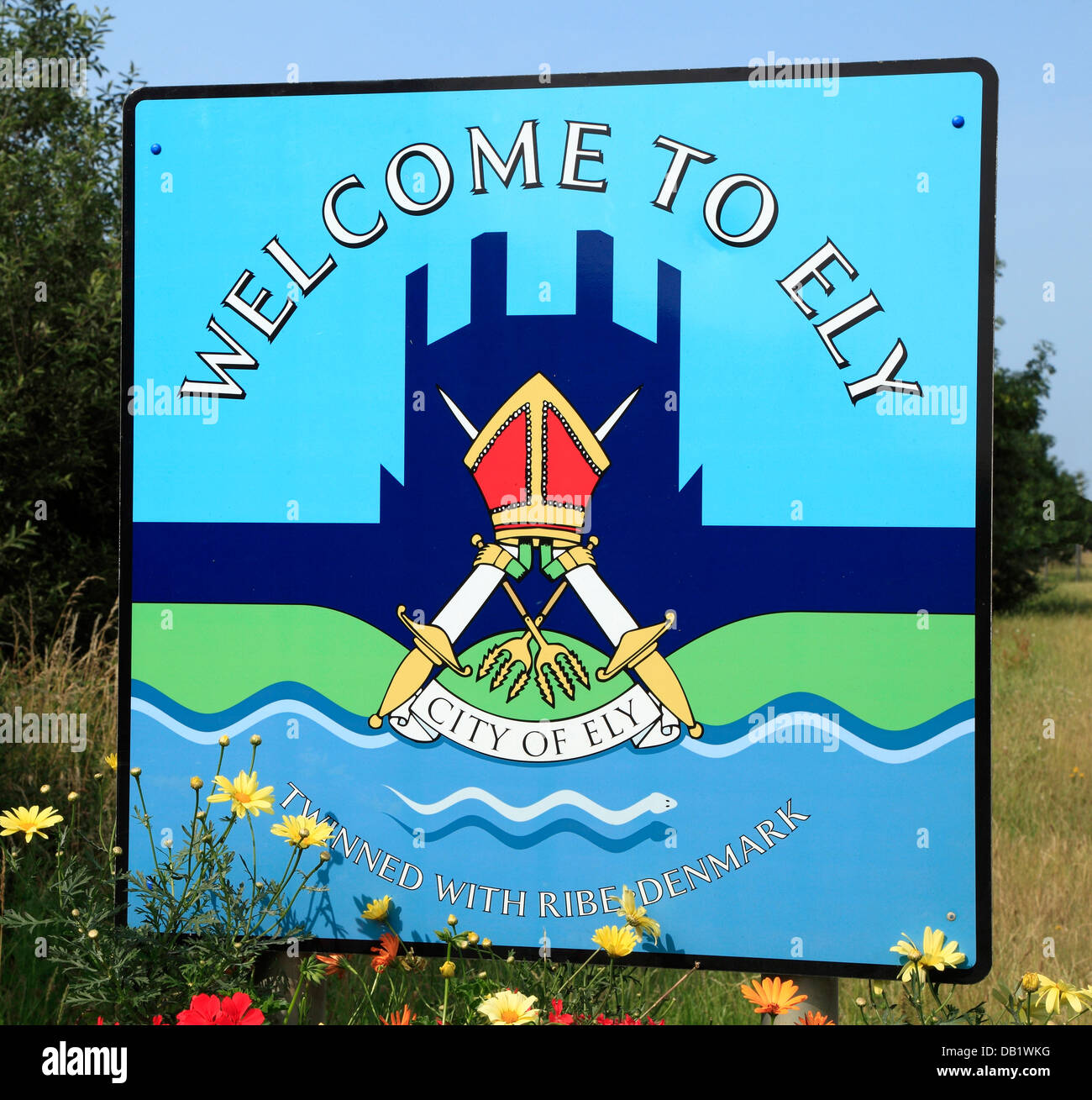Ely, Straßenschild willkommen zu Ely, Cambridgeshire, England UK englische Stadt Städte Stockfoto