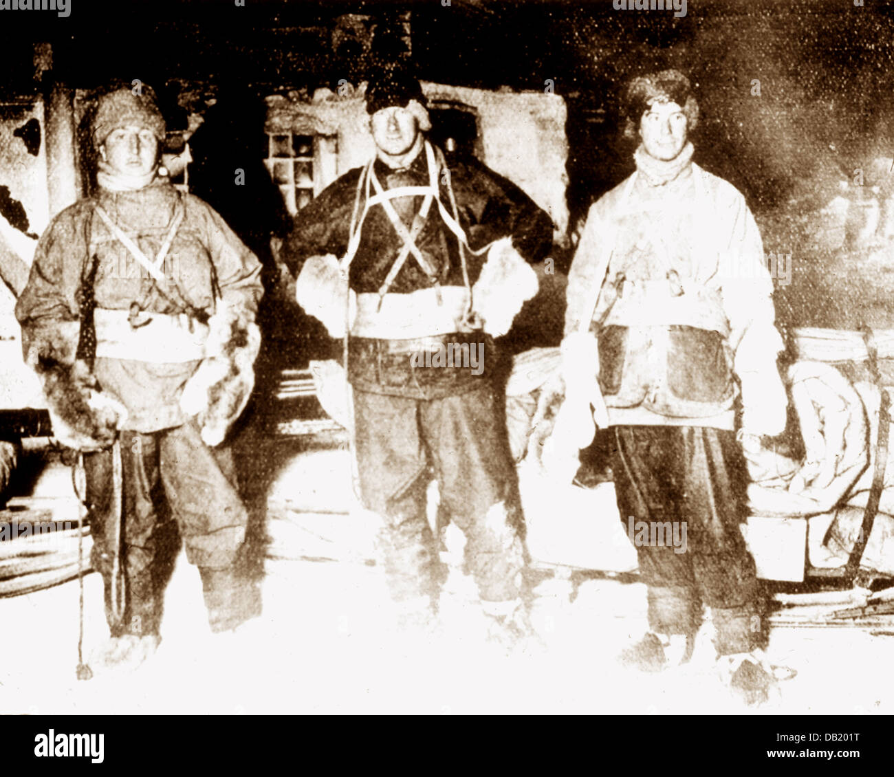 Scotts Antarktisexpedition Bowers Wilson und Cherry-Garrard im Juni 1911 Stockfoto