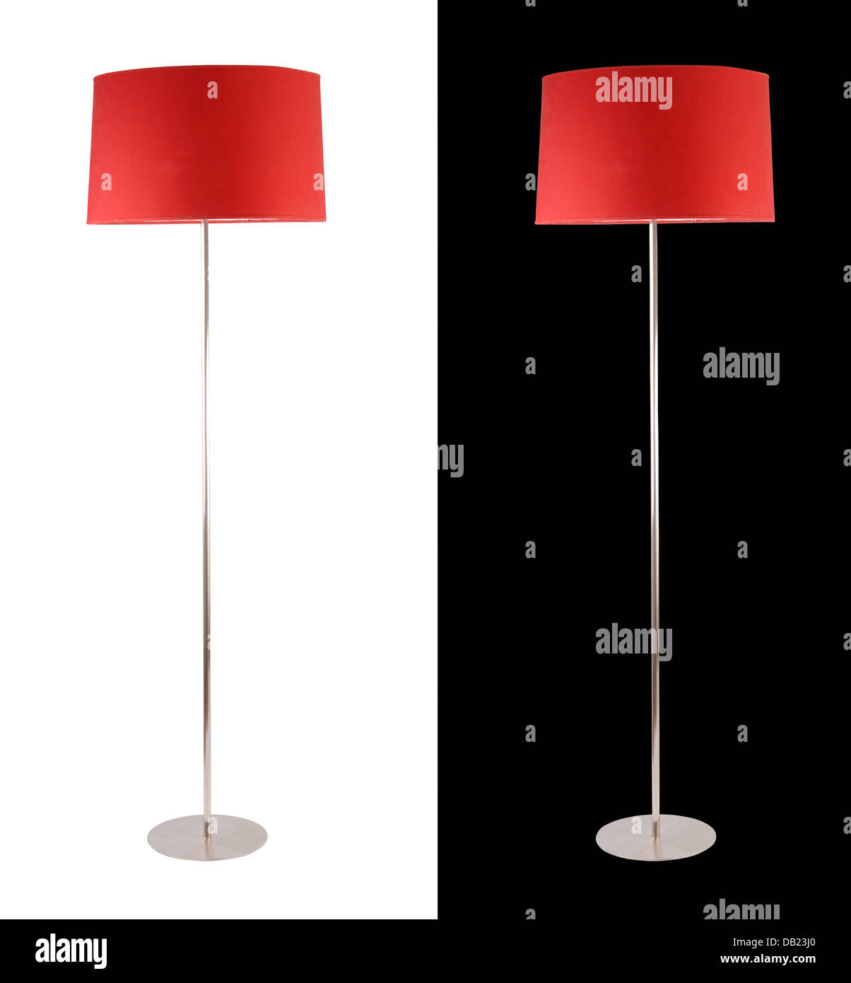 Moderne rote Stehlampe isoliert über weiße und schwarze Hintergründe Stockfoto